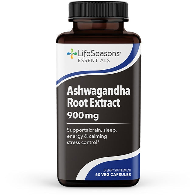 LifeSeasons Essentials Ashwagandha Root Extract 900 mg Supplement - Stress Relief & Energy Boost for Daily Wellness & Workout Recovery
