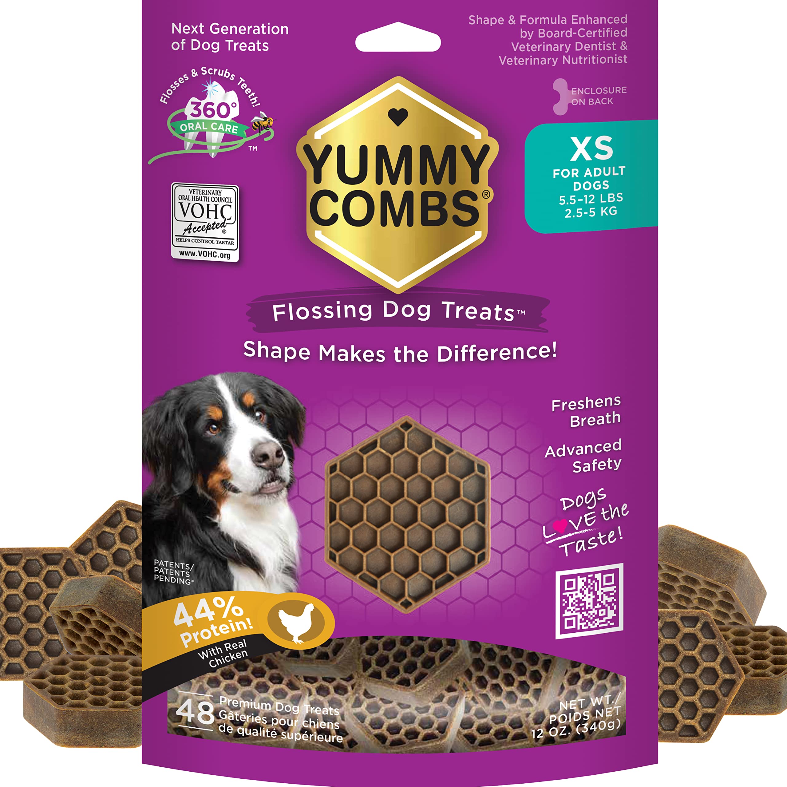 VOHC Approved Dog Dental Treats for Small Dogs - Chicken Flavor Tartar Control Chews with Cleaning Comb Shape - 12oz Pack of 48 | Freshens Breath & Supports Oral Health for Puppies and Toy Breeds - Perfect for Daily Teeth Cleaning Routine