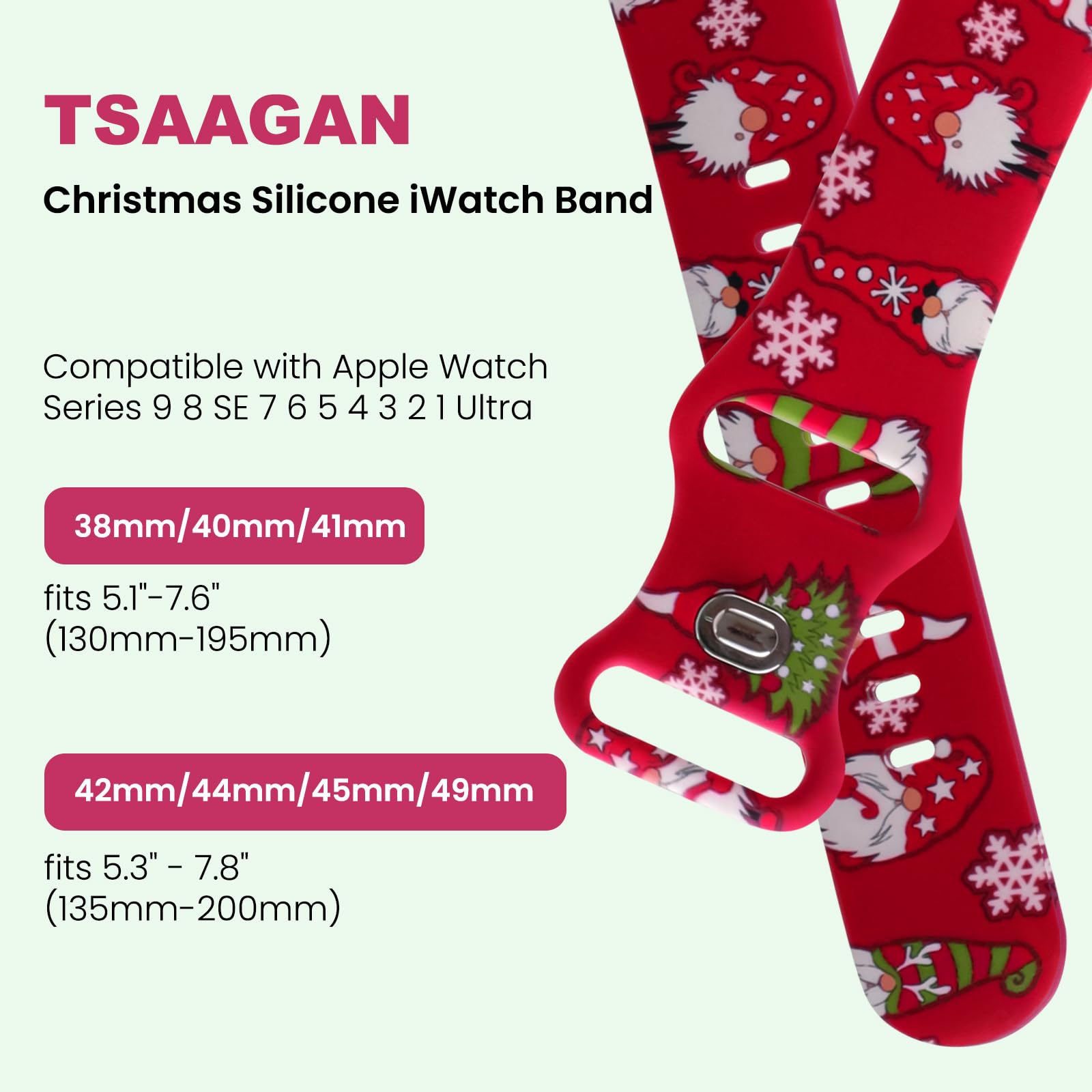 Christmas Silicone Watch Bands Compatible with Apple Watch 38mm 40mm 41mm 42mm 44mm 45mm 49mm - Soft Printed Wristband for iWatch Series 9/8/SE/7/6/5/4/3/2/1/Ultra - Holiday Gift for Women & Men - Perfect for Workouts, Daily Wear & Christmas Festivities