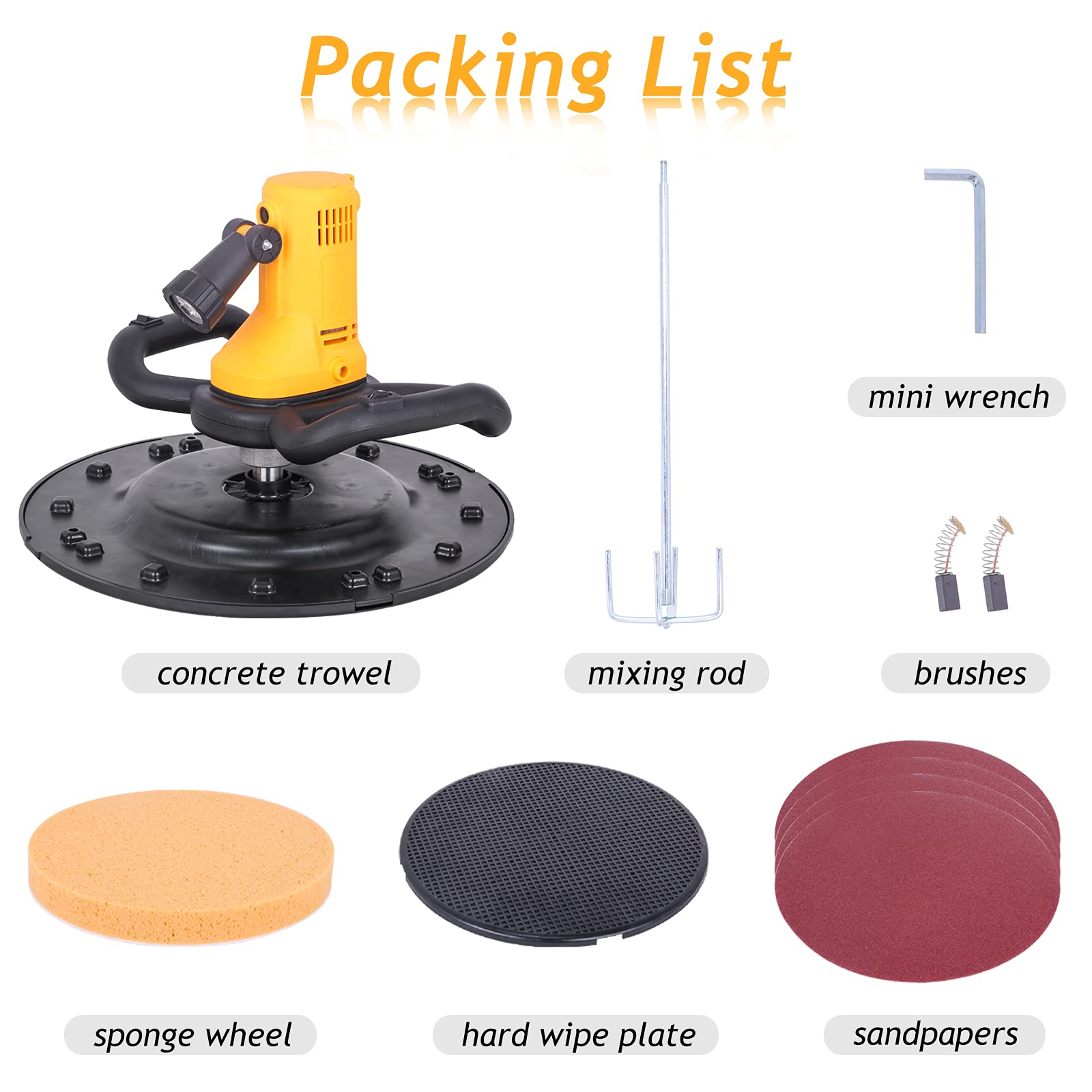 1680W Electric Concrete Trowel with Mixing Rod - 80-200RPM Mortar Mixer & Wall Smoothing Polishing Machine for Cement, Plaster, Putty | Perfect for DIY Home Renovation, Construction Projects & Wall Finishing