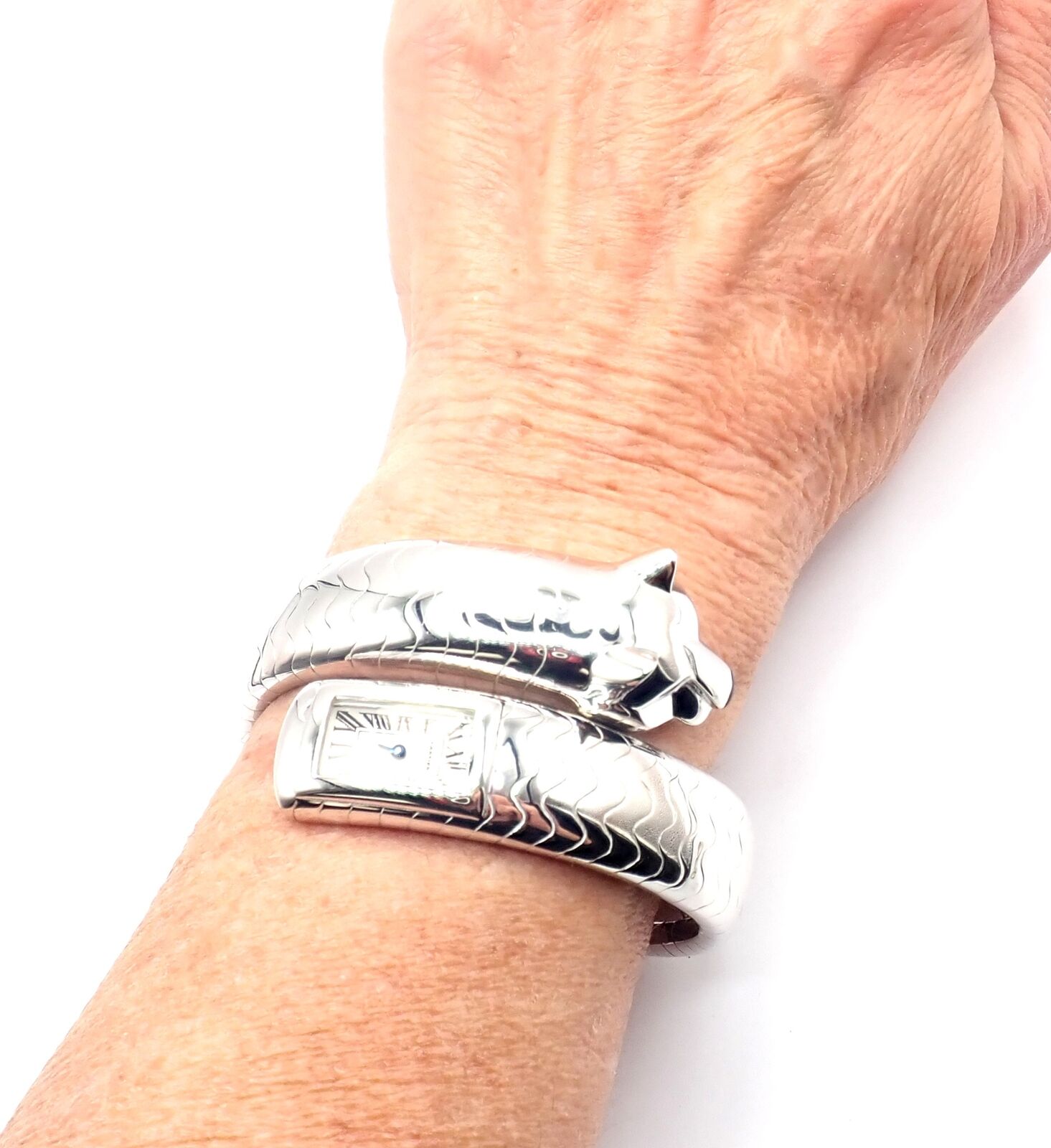 Cartier Panther Panthere 18K White Gold Lakarda Bangle Bracelet Watch - Luxury Women's Jewelry for Special Occasions & Formal Events