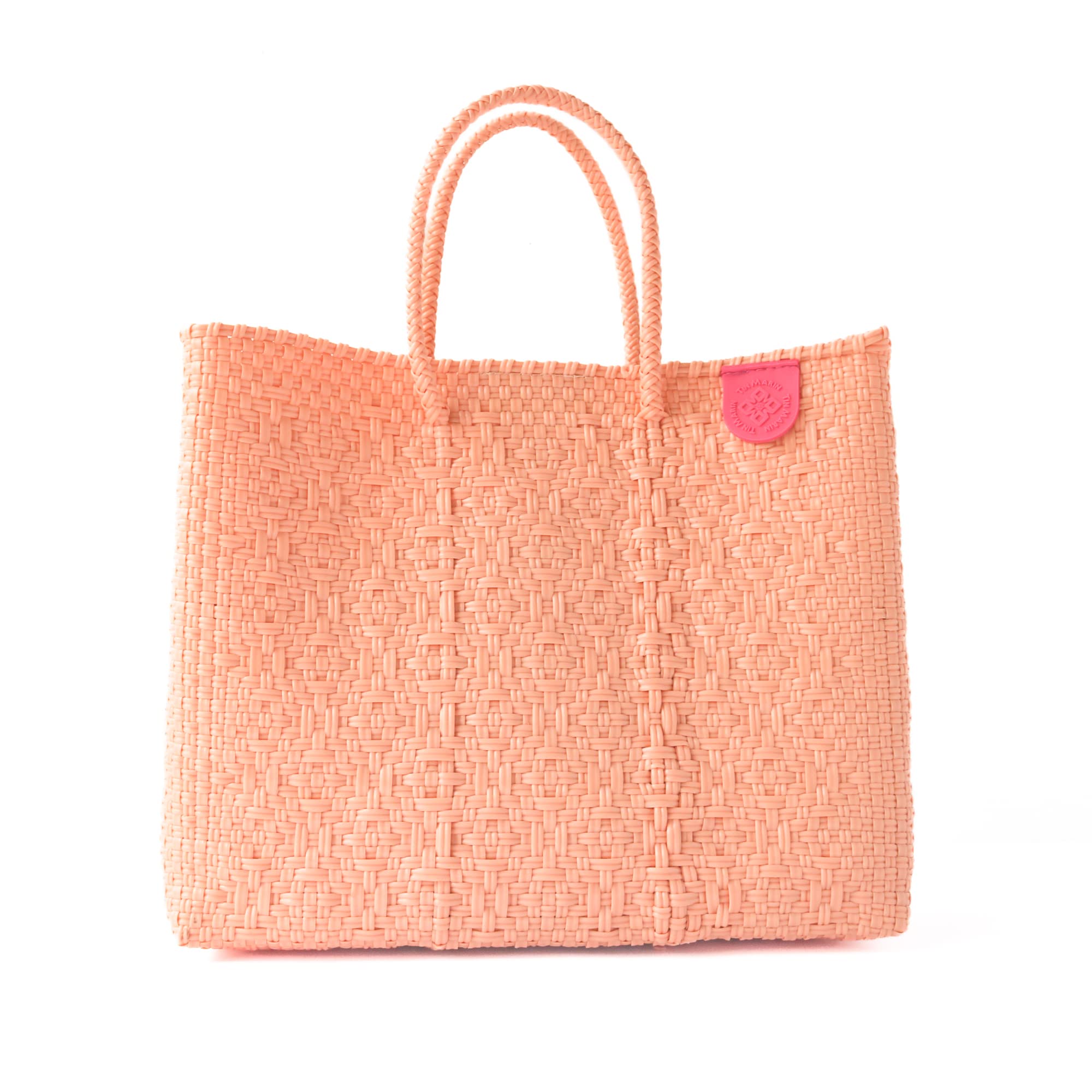 Canarias Medium Woven Crossbody Bag - Detachable Mesh Pouch, Orange Coral Beach Bag, Recycled Plastic Purse | Mexican Woven Handbag for Women | Perfect for Beach Vacations, Resort Wear & Summer Outings