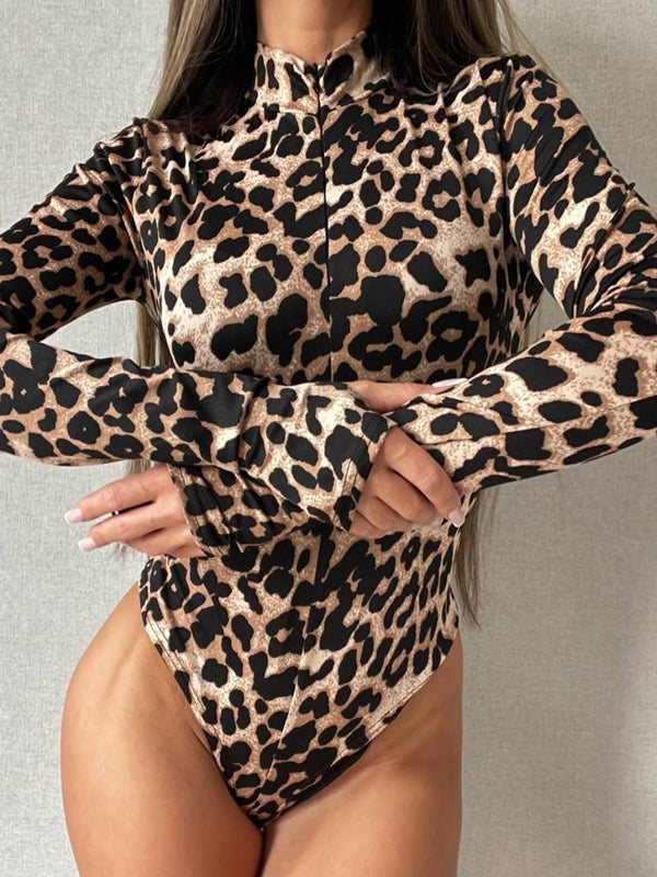 ZASUWA Women's Sexy Leopard Print Bodysuit - Stretchy Lingerie Bodysuit for Date Night, Club Wear & Boudoir Photography