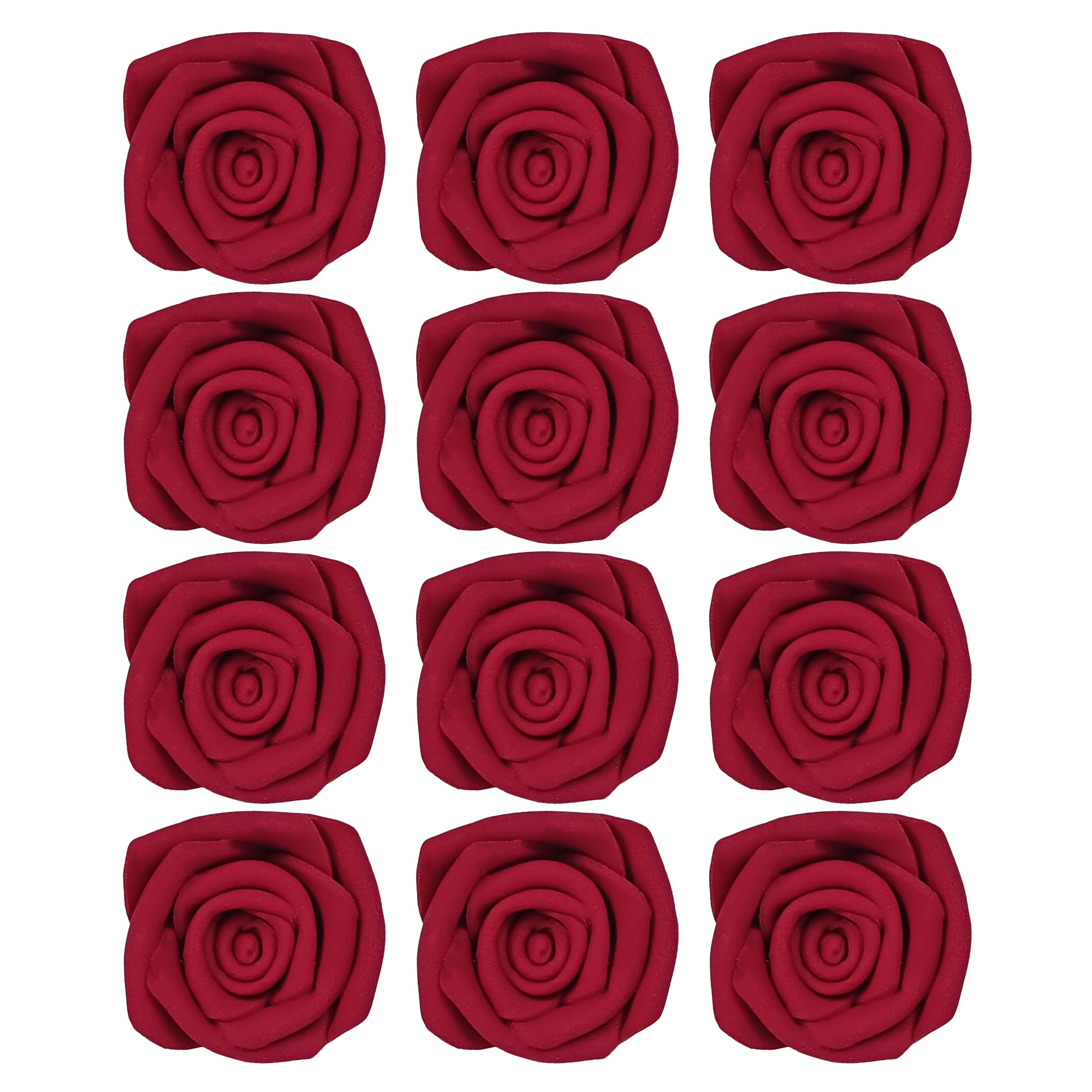 Edible Rose Cake Toppers - 12 Pack Deep Burgundy Sugar Flowers for Wedding Cakes, Cupcakes, Desserts & Special Occasion Decorations