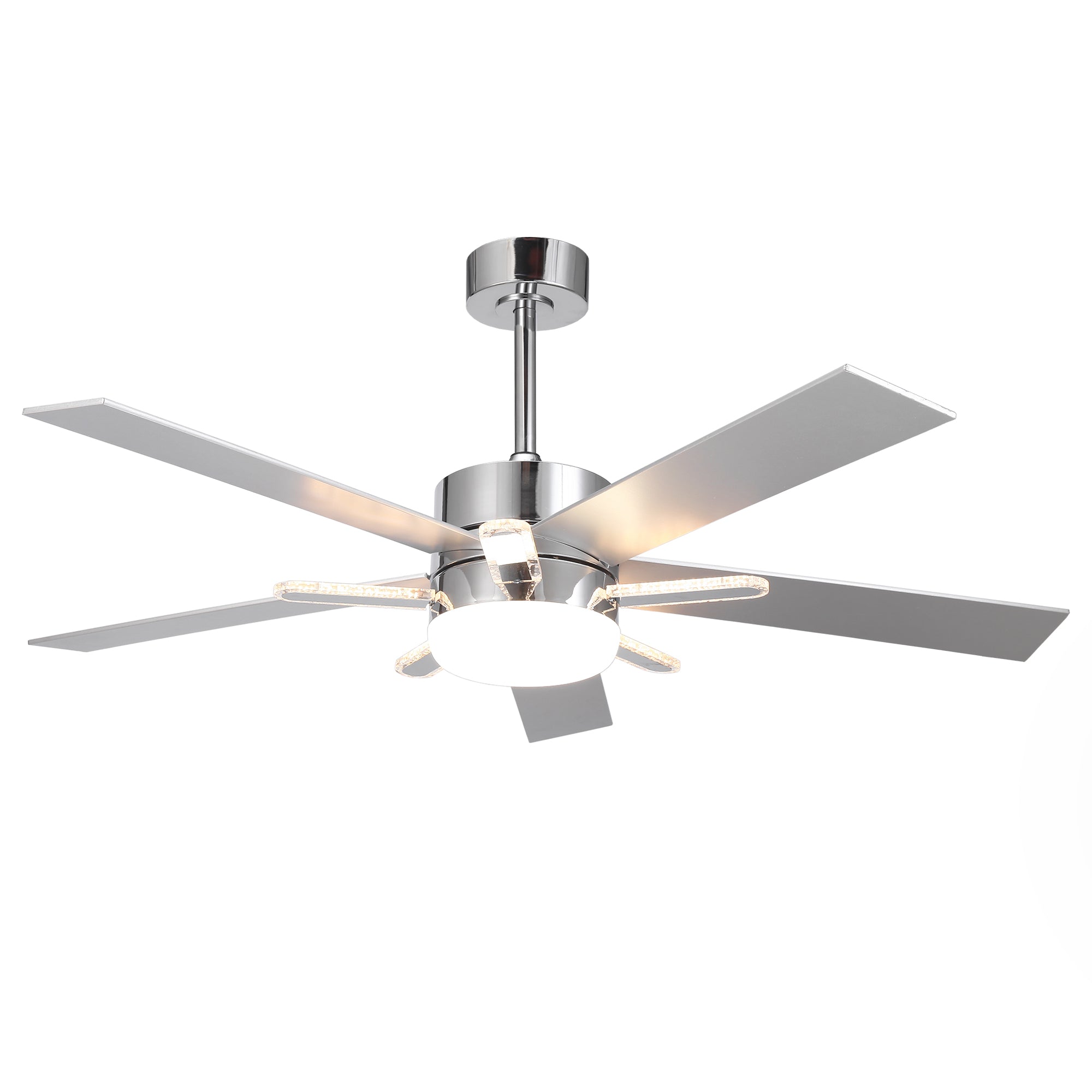 52 Inch Modern Ceiling Fan with Double-Sided Blades, Downrod Mount & Main/Side LED Lights - Perfect for Living Room, Bedroom, and Outdoor Patio Cooling
