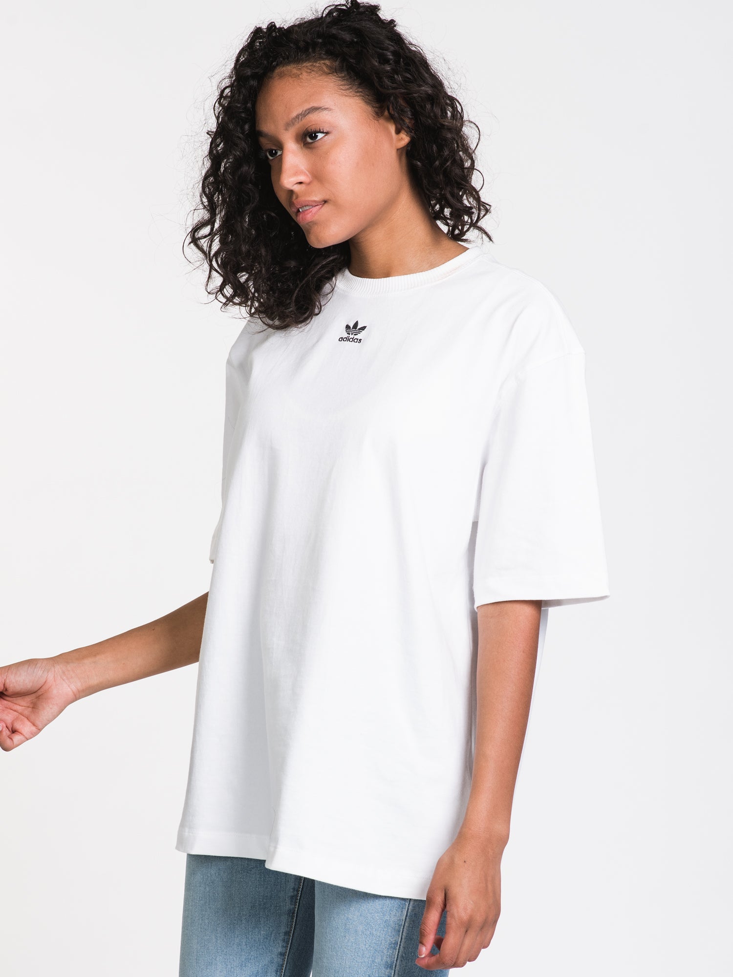 Adidas Cropped Logo Boyfriend Tee - Women's Casual Short Sleeve T-Shirt for Streetwear & Summer Outfits | Clearance Sale