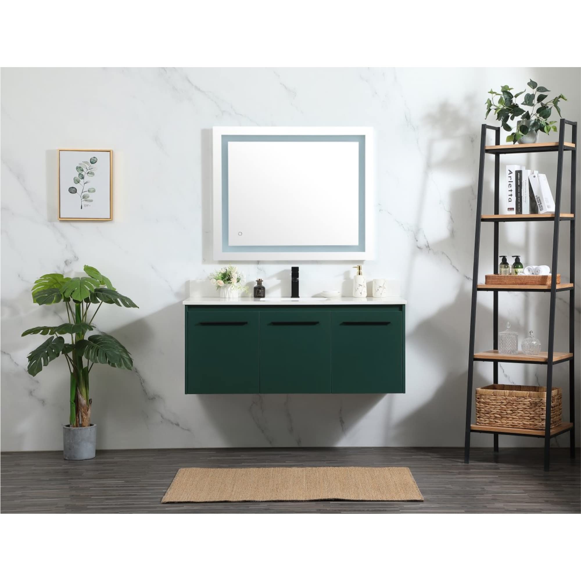 48 Inch Single Bathroom Vanity in Green with Backsplash - Modern Farmhouse Sink Cabinet for Small Bathroom Remodel, Powder Room & Guest Bath Decor