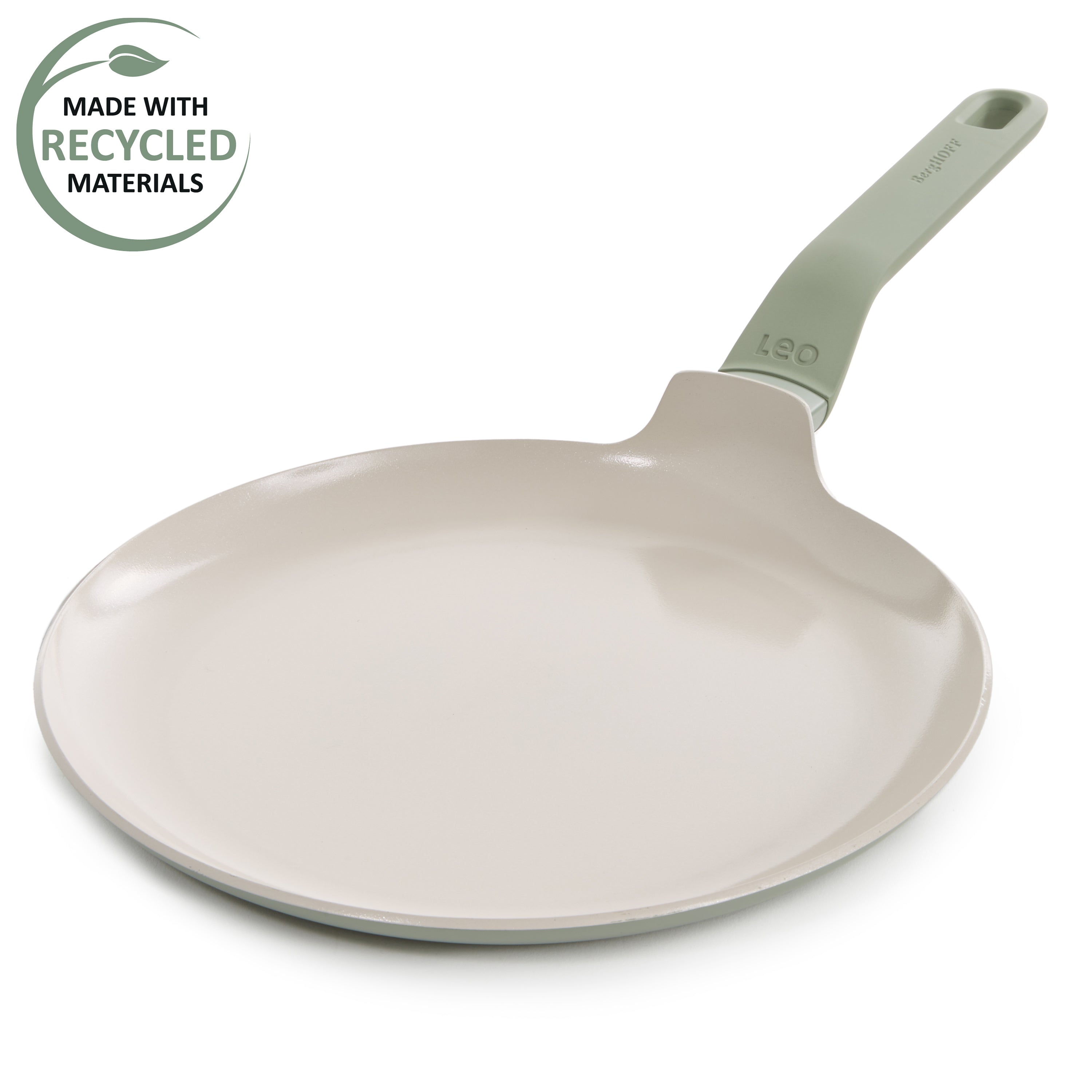 BergHOFF Balance 10.25 Inch Nonstick Ceramic Pancake Pan - Eco-Friendly Recycled Aluminum Cookware with Sage Green Coating | Perfect for Breakfast, Brunch & Fluffy Pancakes