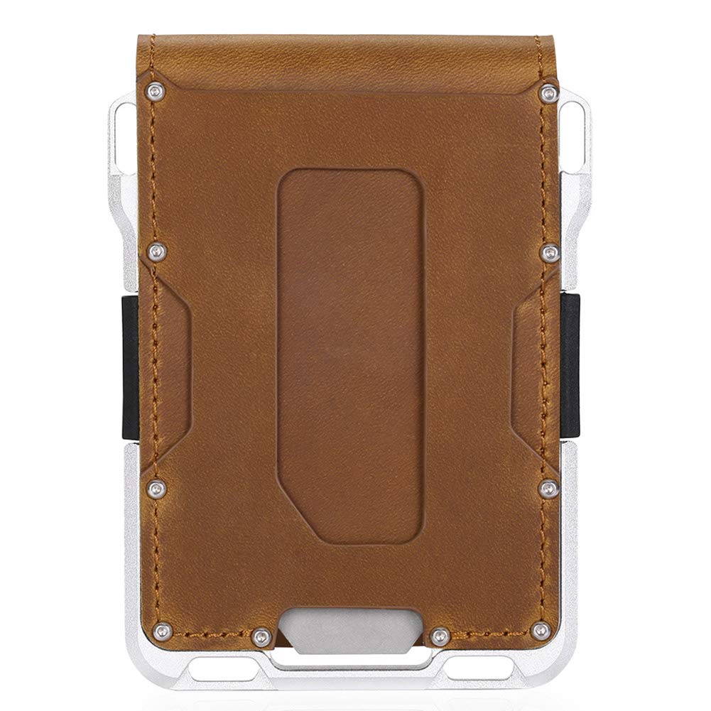VM FASHION KISS Maverick RFID Blocking Men's Leather Wallet - CNC-Machined Aluminum Slim Card Holder with Multiple Slots (Genuine Cowhide Brown) | Perfect for Everyday Carry, Travel & Business Use