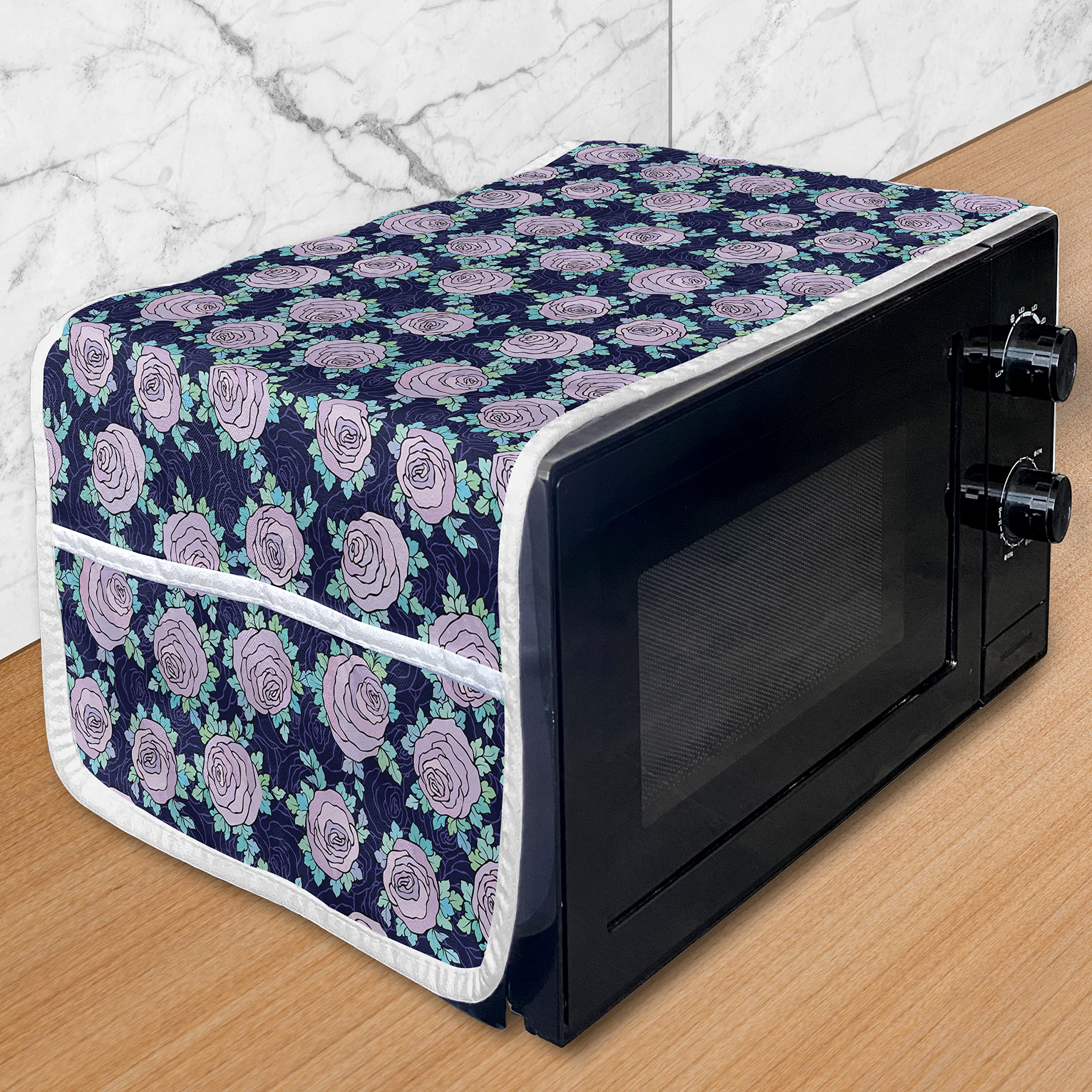 Ambesonne Rose Microwave Cover - Waterproof Kitchen Organizer with Pockets, 36