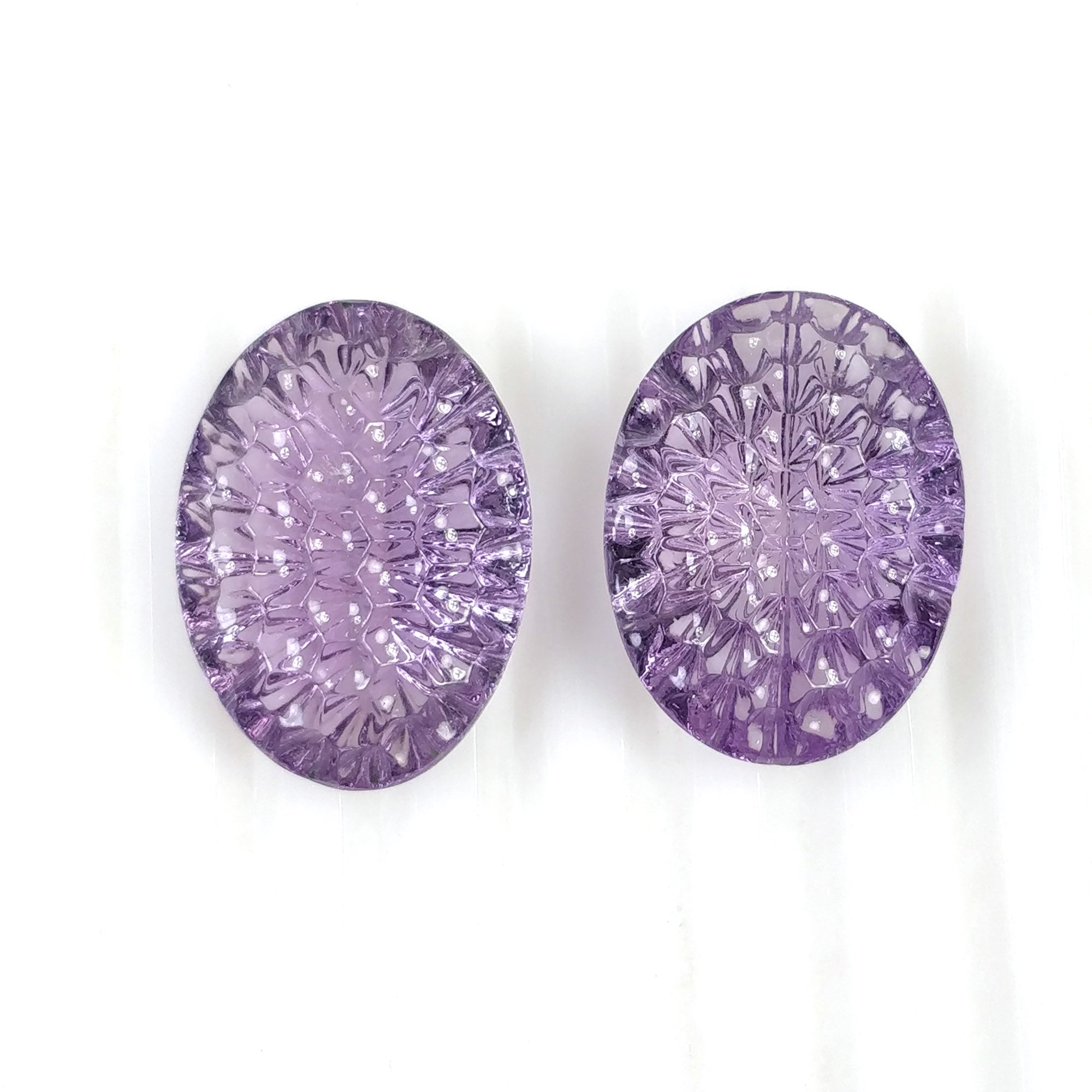 Natural Untreated Purple Amethyst Gemstone Carving - 41.25cts Hand Carved Oval Shape 24x18mm Pair (With Video) - Perfect for Jewelry Making, Meditation & Spiritual Healing