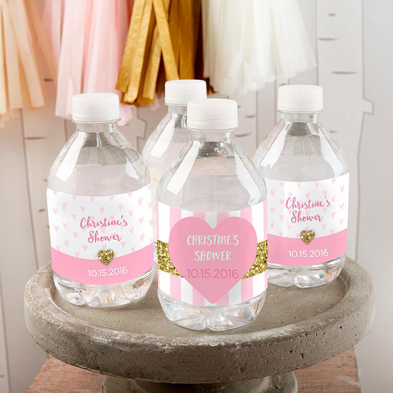 Custom Water Bottle Labels - Sweet Heart Design for Weddings, Parties & Events | Personalized Name Stickers for Bottles & Cups