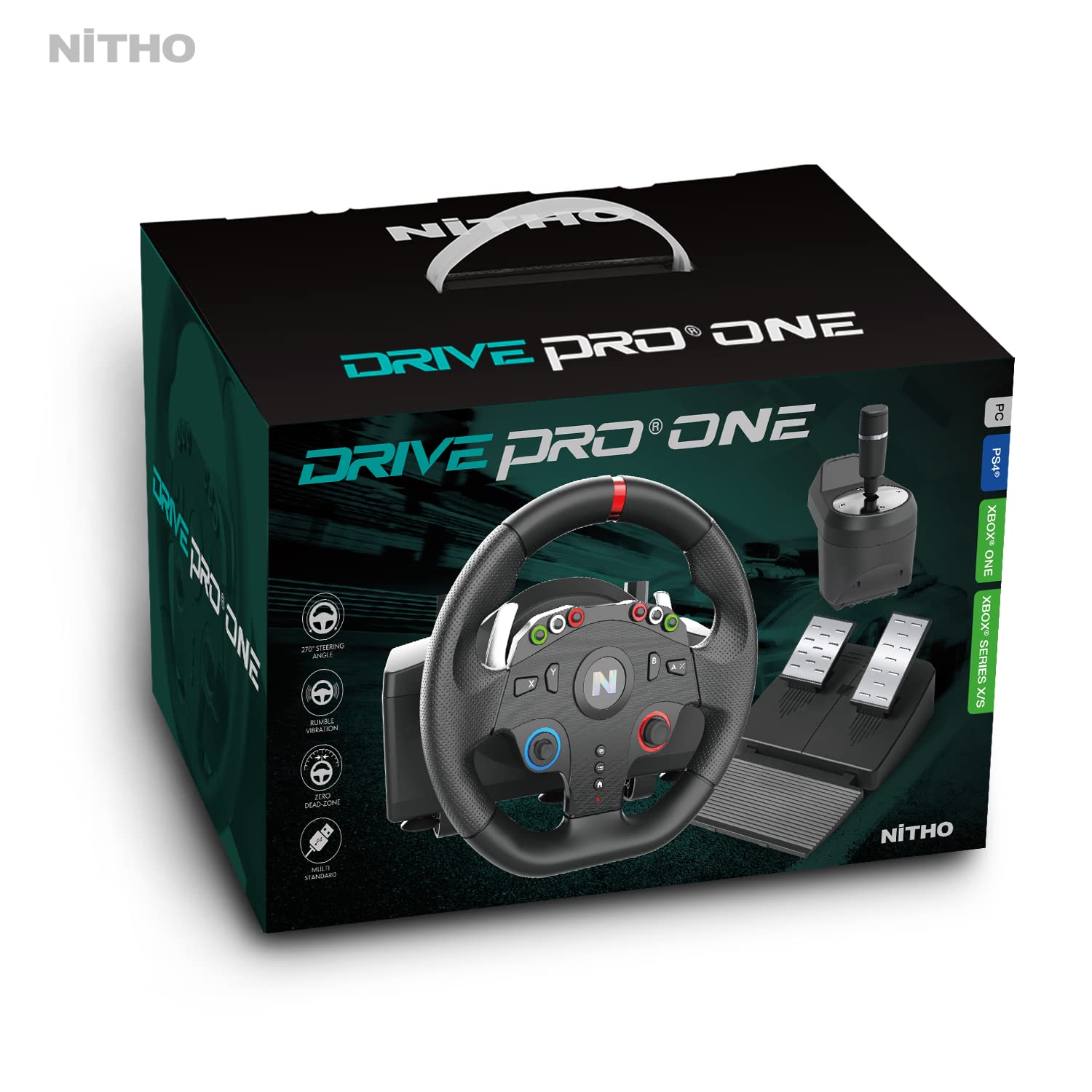 NITHO Drive Pro ONE 270 Degree Gaming Steering Wheel with Pedals & Shifter - Compatible with PS4, PC, Xbox One, Xbox Series X/S & Switch - Zero Dead Zone Racing Wheel for Simulation Games & Drifting