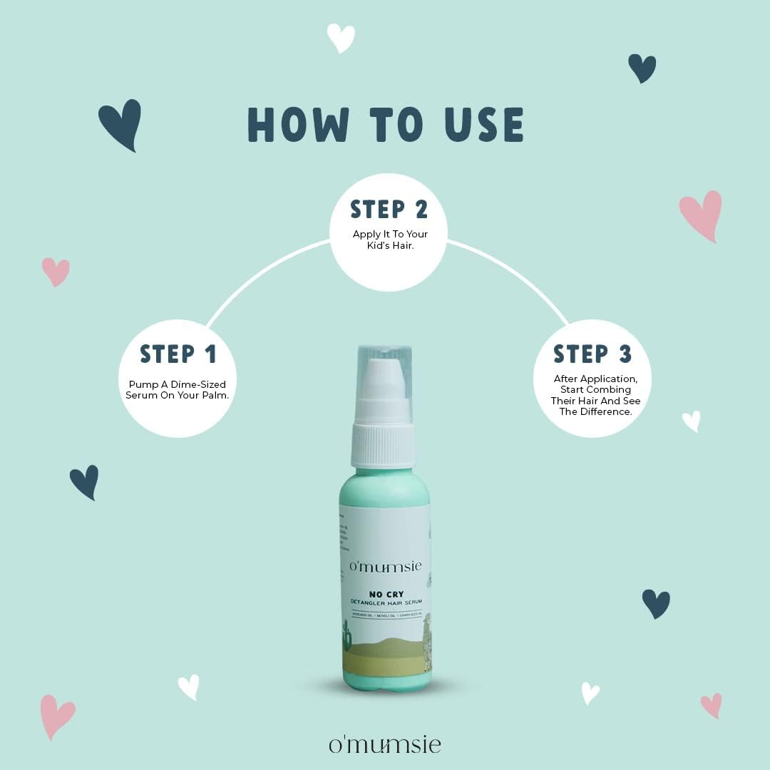O'mumsie Kids Detangling Hair Serum for Curly & Frizzy Hair - Moisturizing Treatment with Neroli & Grapeseed Oil (50ml) | Gentle Formula for Soft, Smooth Hair | Perfect for Daily Hair Care & Styling