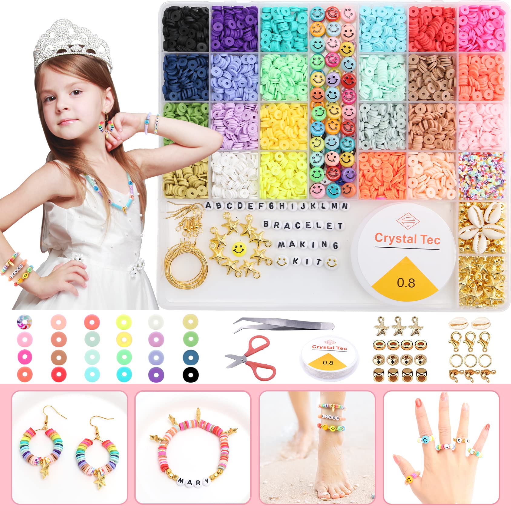 **Best Birthday Gift for Girls Ages 4-12: DIY Bracelet Making Kit with Clay Beads – Creative Arts & Crafts Jewelry Set for Kids, Fun Activity for Parties & Playdates**