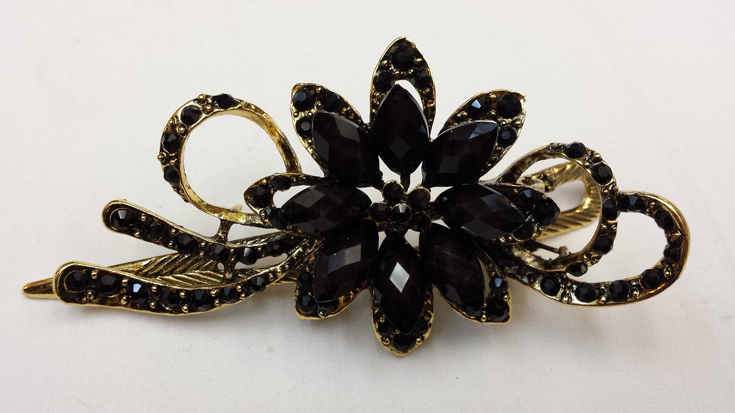 Vintage Crystal Flower Hair Clips - Large Black Onyx Hair Pins & Sticks for Women - Elegant Hair Accessories for Weddings, Parties & Everyday Wear