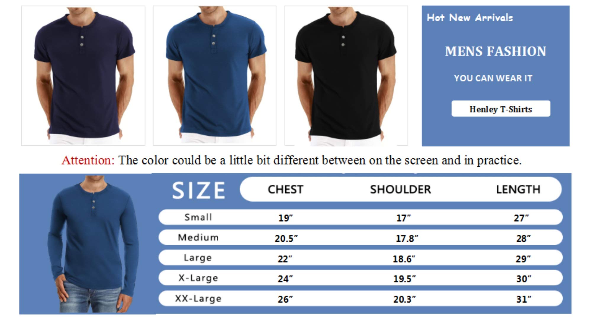 Aiyino Men's Casual Slim Fit Long Sleeve Henley T-Shirt - 100% Cotton Comfortable Shirt for Everyday Wear, Work & Outdoor Activities