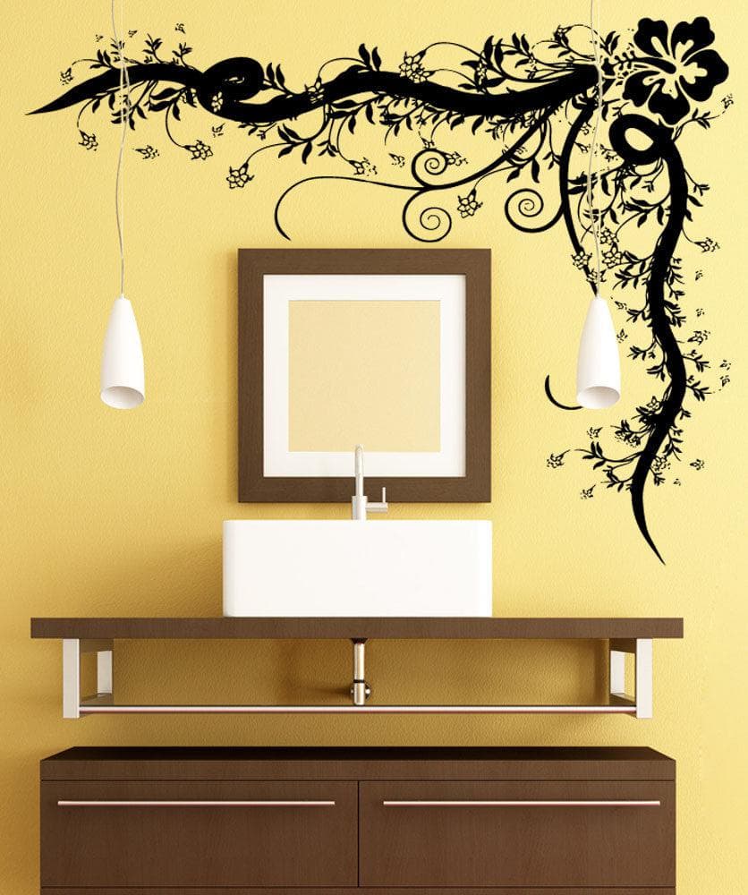 Vinyl Wall Decal Sticker - Tropical Hibiscus Corner Vine Design #5328 for Home Decor, Nursery, Living Room & Bedroom