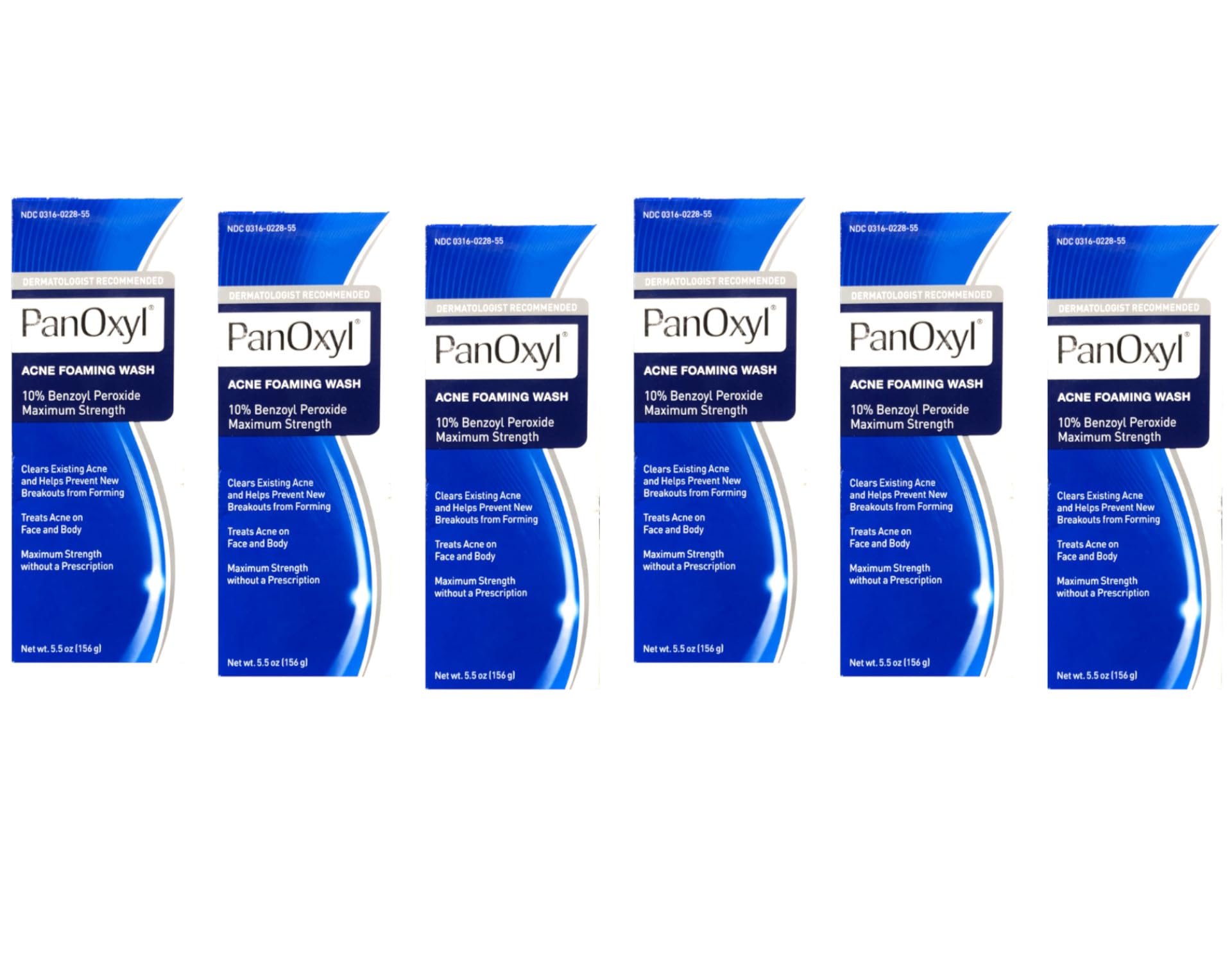 PanOxyl Maximum Strength 5.5 oz Acne Foaming Face Wash (6-Pack) - Dermatologist Recommended for Teen & Adult Acne Treatment, Daily Cleanser for Oily & Sensitive Skin