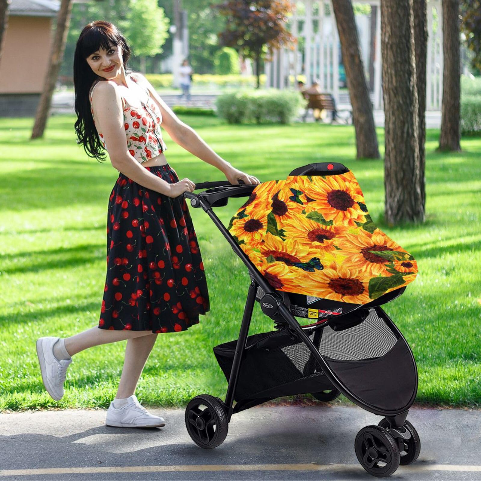 Breastfeeding Cover & Baby Car Seat Canopy - Soft, Breathable Nursing Scarf with Sunflower Print for Summer - Universal Stroller Cover for Boys & Girls | Perfect for Nursing, Travel & Outdoor Activities