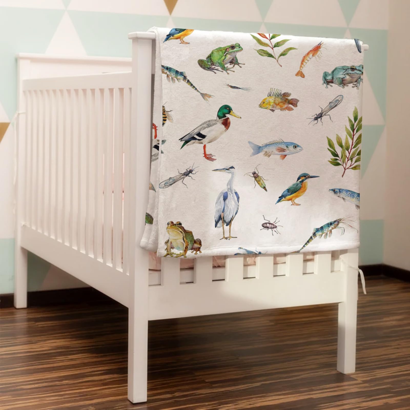 Wildlife Pond Baby Blanket for Boys & Girls - Soft Flannel Swaddle Blanket with Wild Animals, Frogs, Ducks, Fish & Birds Design - 30x40 Inch Nursery Blanket for Toddlers, Crib & Playmats | Perfect for Baby Showers, Hunting Themed Nurseries & Outdoor Photography Props