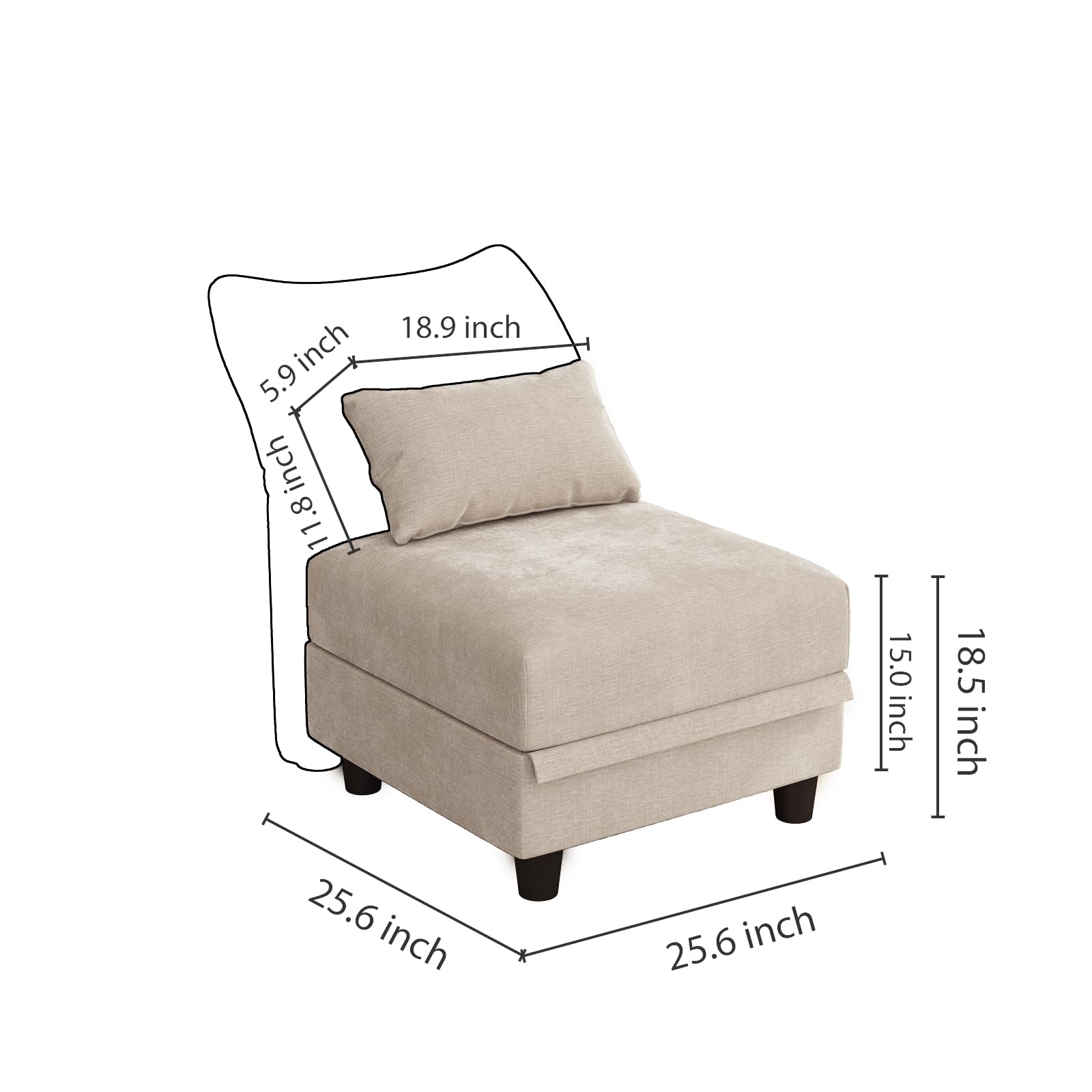 Modular Chenille Ottoman with Storage - 25.6