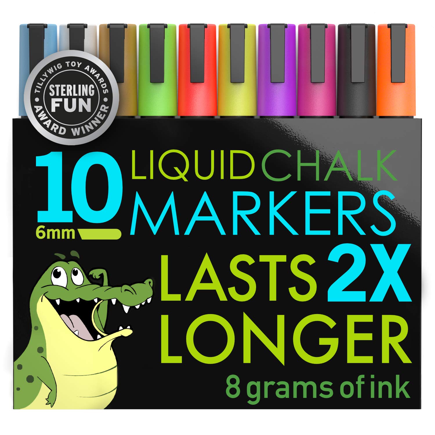 Crafty Croc Liquid Chalk Markers - 10 Pack Neon Chalk Pens for Nonporous Chalkboards, Bistro Boards, Glass & Windows - Perfect for Restaurants, Cafes, Classrooms & DIY Home Decor