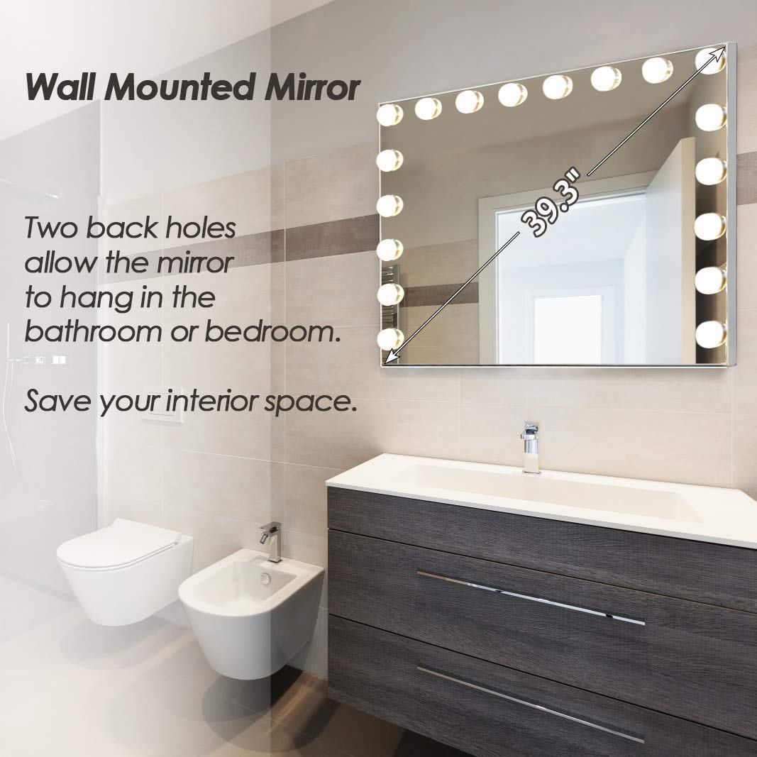 COOLJEEN Hollywood Vanity Mirror with Lights - 18 Dimmable LED Bulbs, Bluetooth Speaker & USB Charging Port - 3 Color Modes for Makeup, Skincare & Dressing Room Lighting