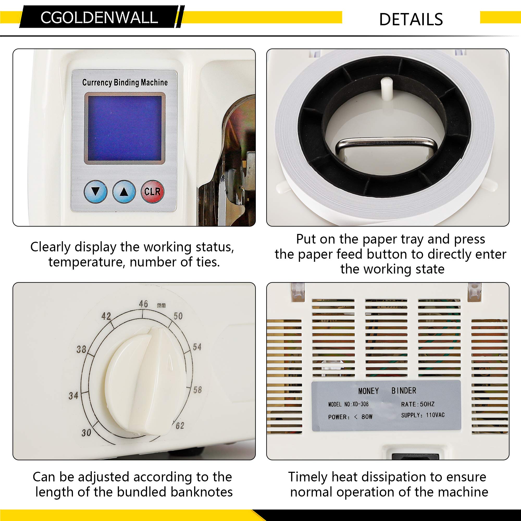CGOLDENWALL Banknote Strapping Machine with LCD Display - Portable Money Binder for Cash, Bills & Invoices - 110V/220V Currency Bundle Tool for Banks, Retail Stores & Small Businesses