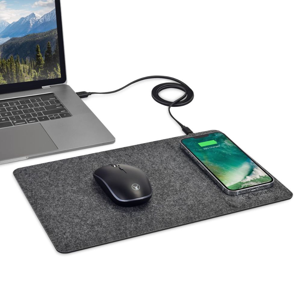 Bonelk Qi Pro Wireless Charging Mouse Pad - Fast Charging Mouse Mat with Non-Slip Surface (Grey) - Perfect for Office, Gaming & Home Workspace Setup