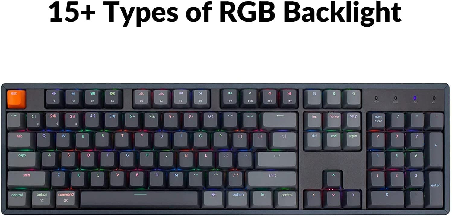 Keychron K10 Full Size Wireless Mechanical Keyboard - 104 Keys RGB Backlit, Gateron G Pro Red Switches, Bluetooth 5.1/USB-C Wired, Aluminum Frame for Mac & Windows - Perfect for Gaming, Office Work & Typing Enthusiasts