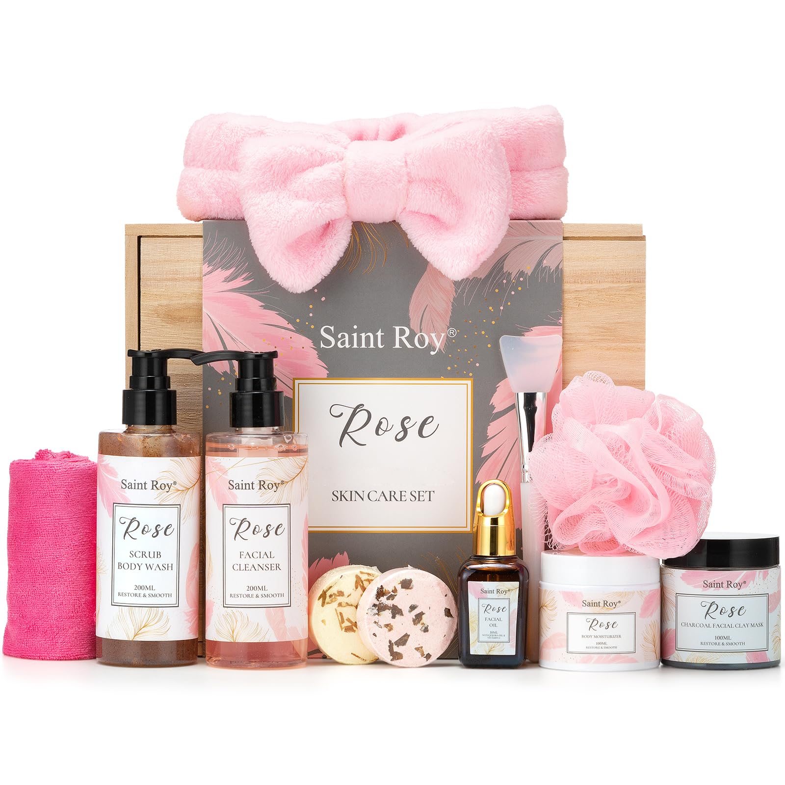 10-Piece Rose Scented Self Care Spa Gift Set for Women - Facial Cleanser, Body Scrub, Clay Mask & Essential Oil - Perfect Birthday & Mother's Day Gift Idea for Relaxation & Skincare