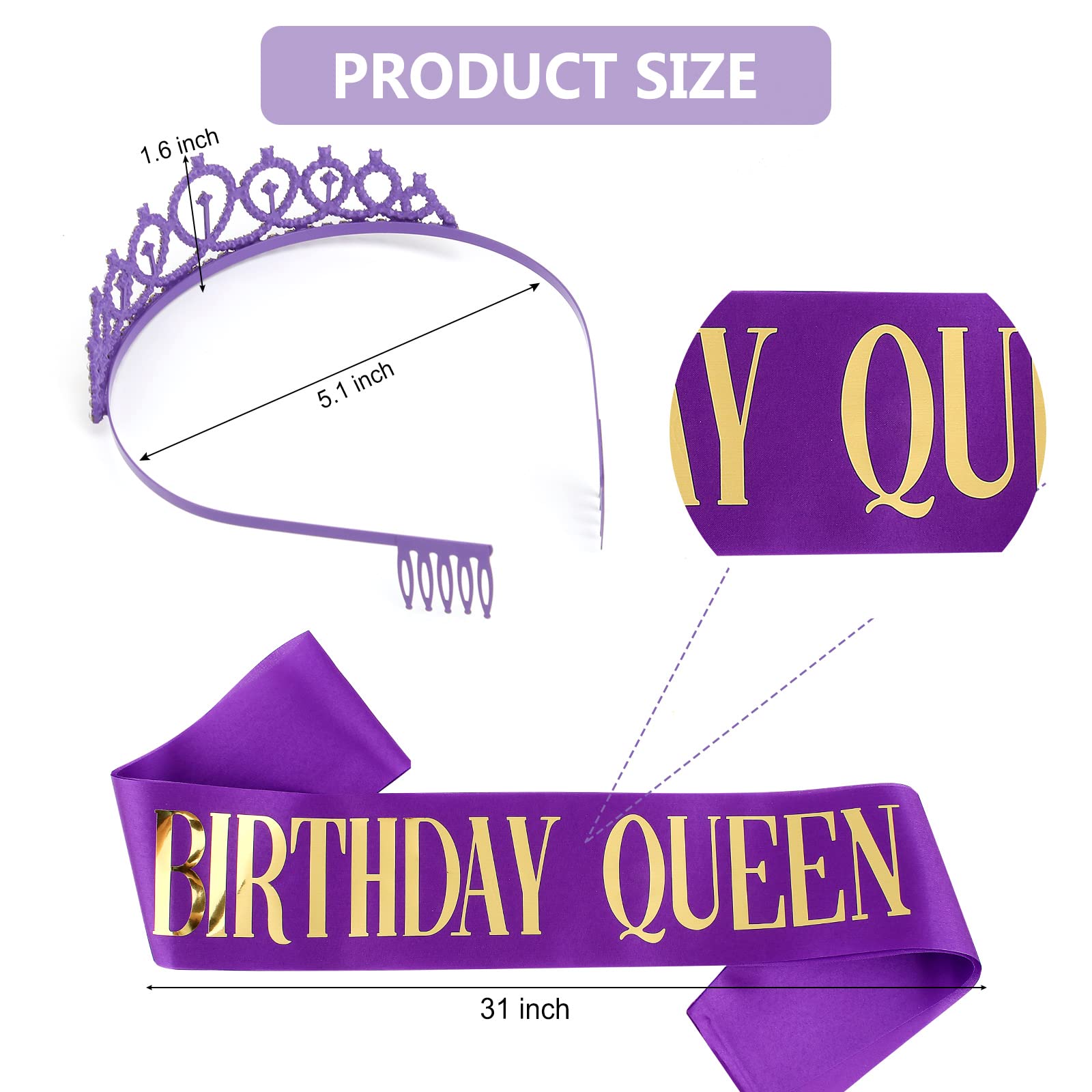CIEHER Purple Birthday Decorations Set - Queen Crown & Sash Kit for Women & Girls, Purple Tiara & Birthday Sash, 16th 18th 30th 40th 50th 70th Birthday Party Supplies - Perfect for Birthday Celebrations, Bachelorette Parties & Special Occasions