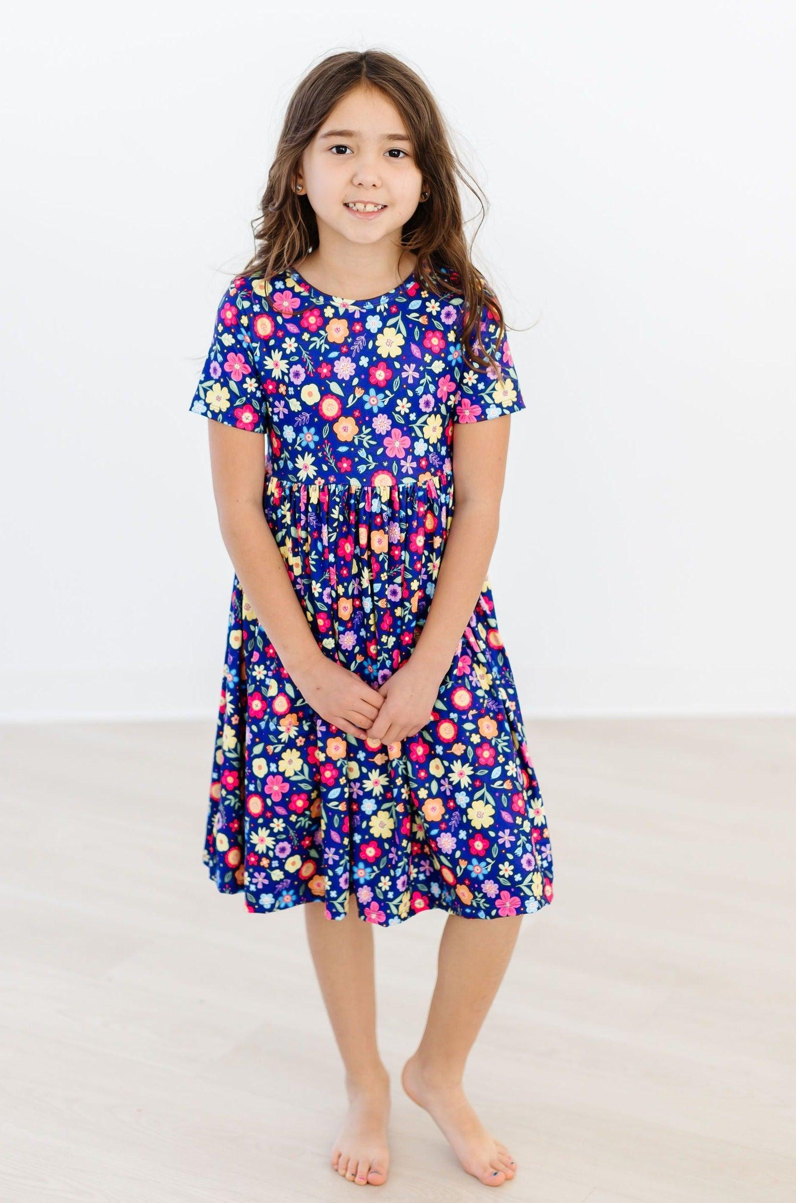 Pick a Posy Short Sleeve Pocket Twirl Dress - Floral Summer Dress for Girls, Perfect for Parties, Weddings & Outdoor Play