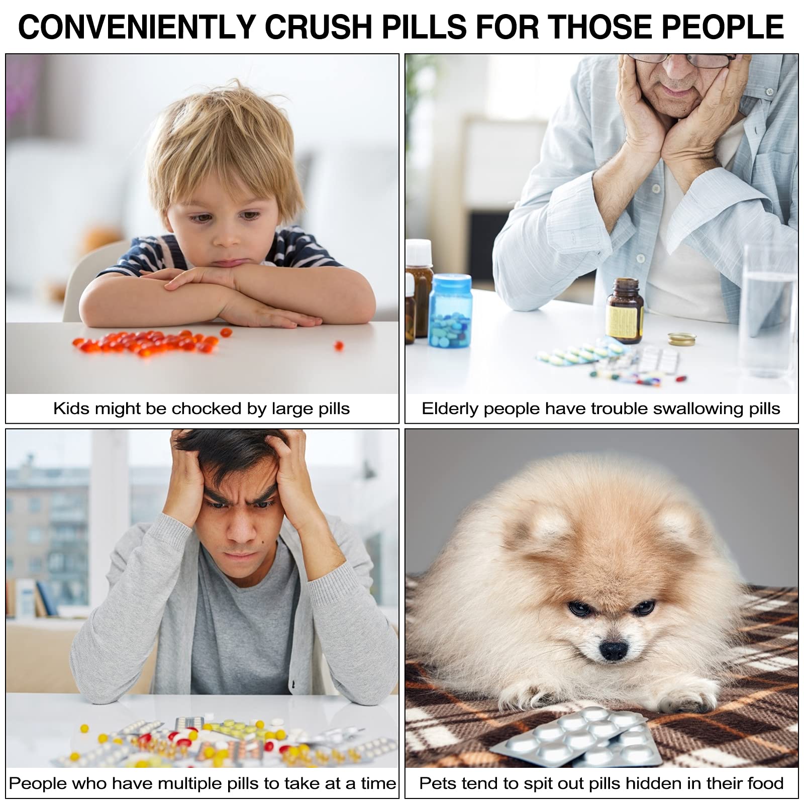 Electric Pill Crusher Grinder - Powerful Electronic Tablet Pulverizer for Small & Large Pills, Vitamins & Medications - Fine Powder for Feeding Tubes, Kids & Pets - Perfect for Elderly Care, Travel & Pet Medication