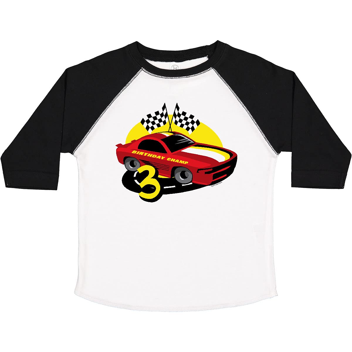 Inktastic Race Car 3rd Birthday Toddler T-Shirt - Fun Toddler Boys' Graphic Tee for 3 Year Old Birthday Party, Gift & Casual Play - Perfect for Race Car Themed Parties, Playdates & Everyday Wear