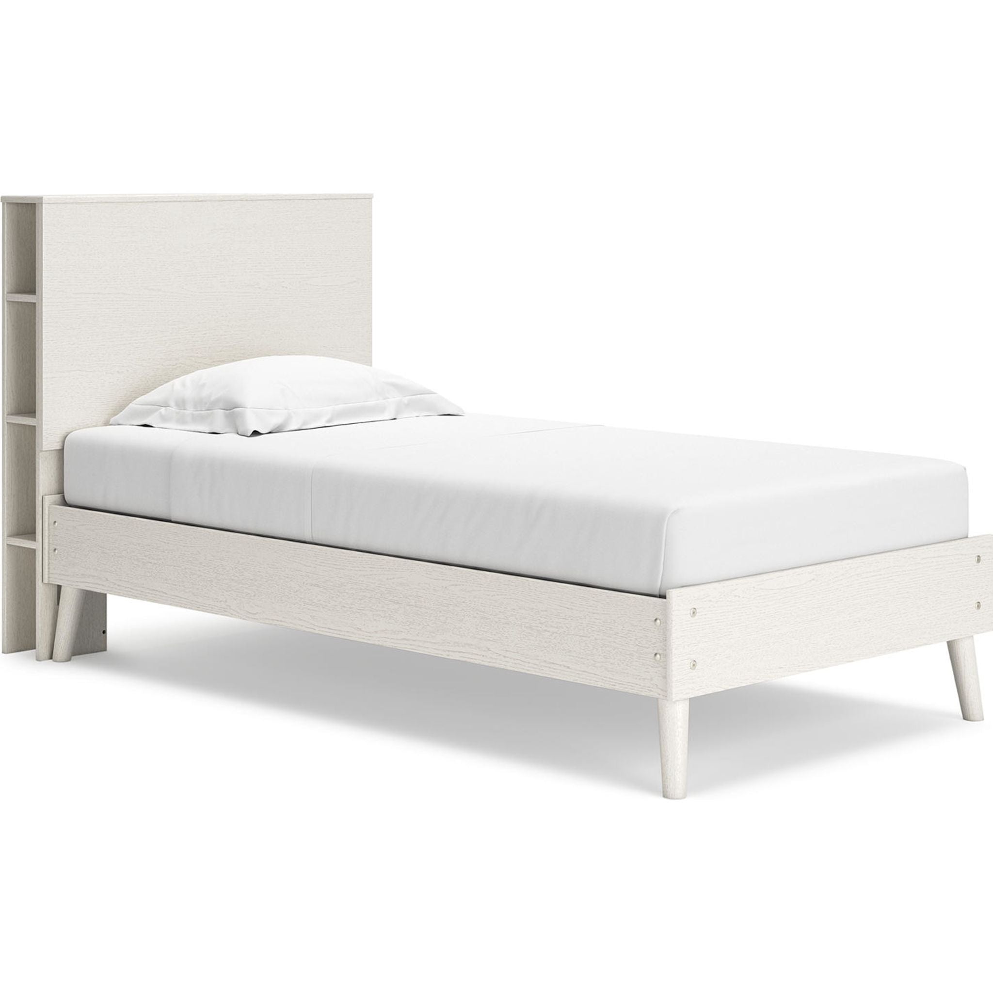Aprilyn Twin Bookcase Bed in White - Space-Saving Kids Bedroom Furniture for Small Rooms & Dorm Decor