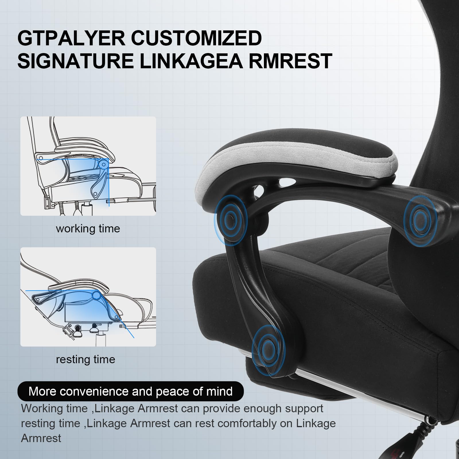 GTPLAYER Ergonomic Gaming Chair - High Back Office Chair with Pocket Spring Cushion, Adjustable Lumbar Support, Linkage Armrests & Footrest for PC, Computer, Video Game & Workstation Use - Perfect for Home Office, Gaming Setup & Workstation Comfort