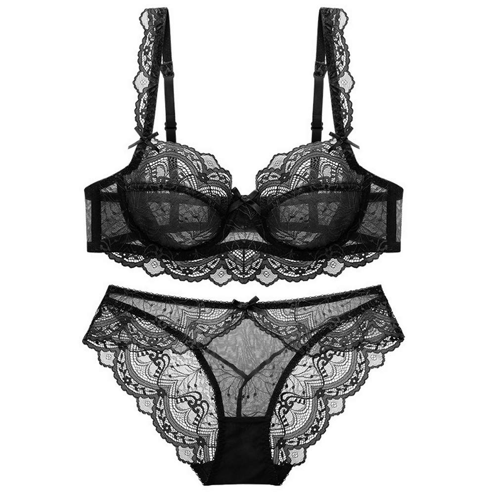 Women's Ultra-Thin Translucent Lace Embroidery Bra and Panty Set - Sexy Comfortable Lingerie for Everyday Wear & Special Occasions
