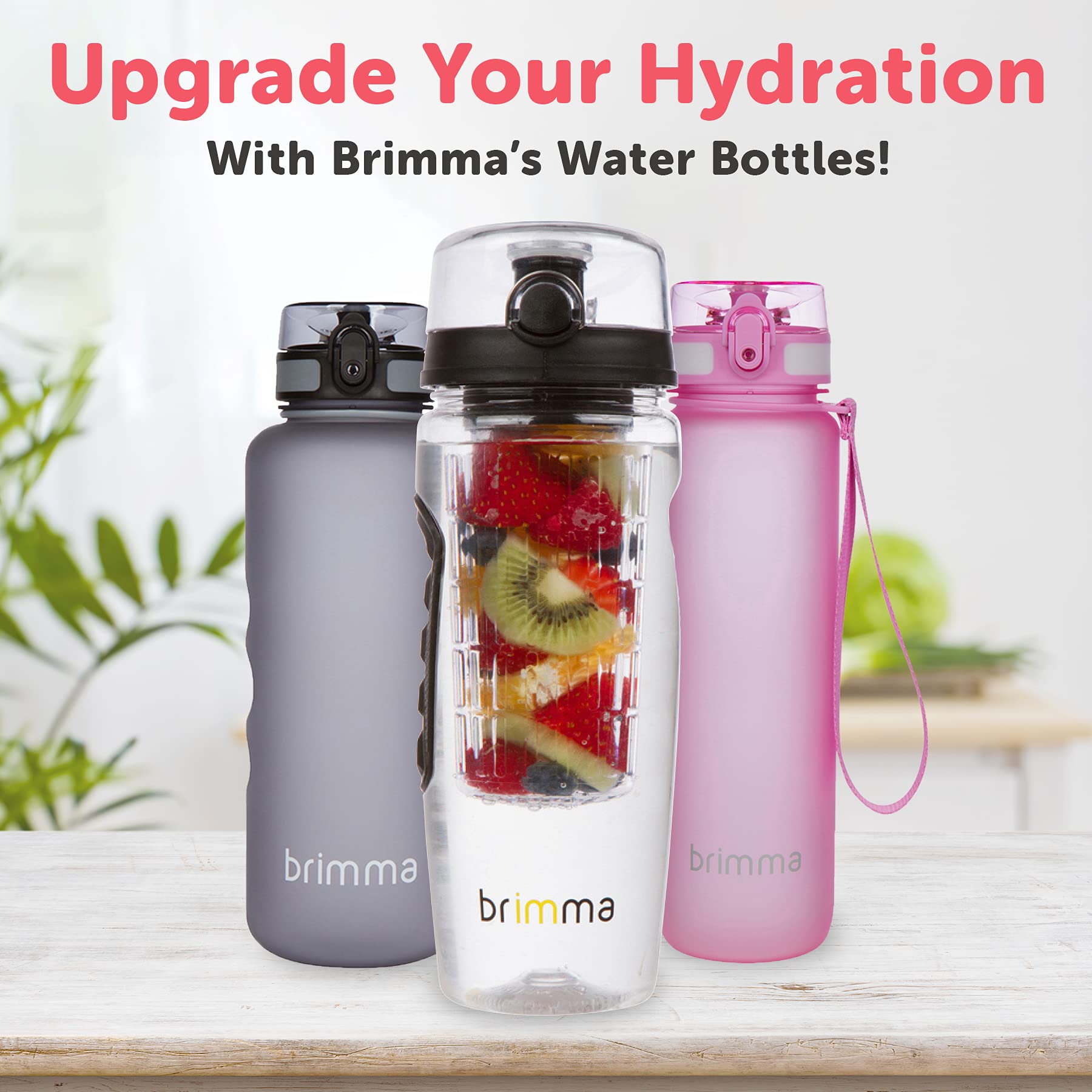 Brimma 32 oz Leakproof Fruit Infuser Water Bottle - Large Plastic Infusion Bottle for Detox, Gym, Camping & Travel - Perfect for Hydration, Weight Loss & Healthy Lifestyle