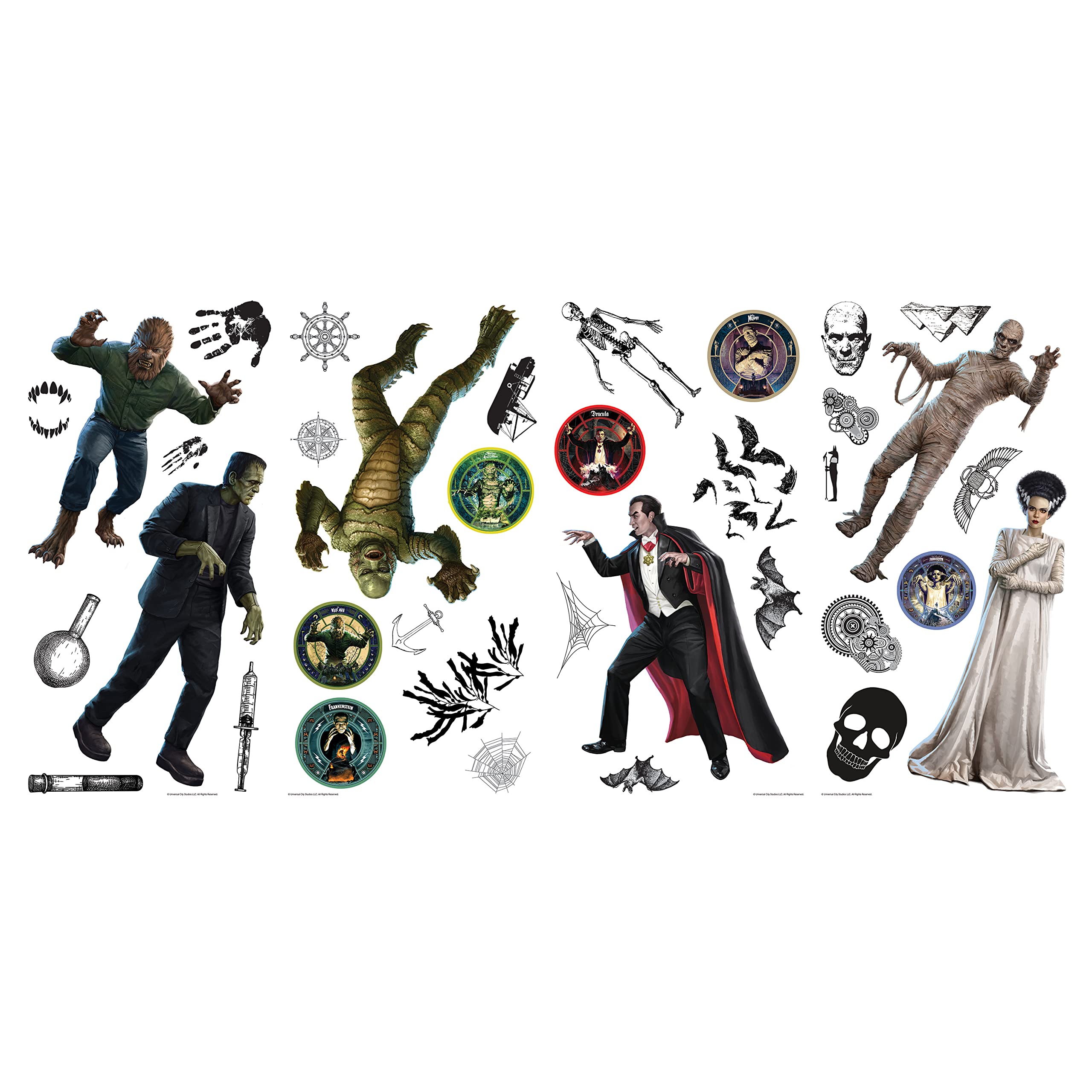 RoomMates RMK5210SCS Universal Pictures Monsters Peel & Stick Wall Decals - Perfect for Kids' Bedrooms, Halloween Decor & Movie Themed Parties