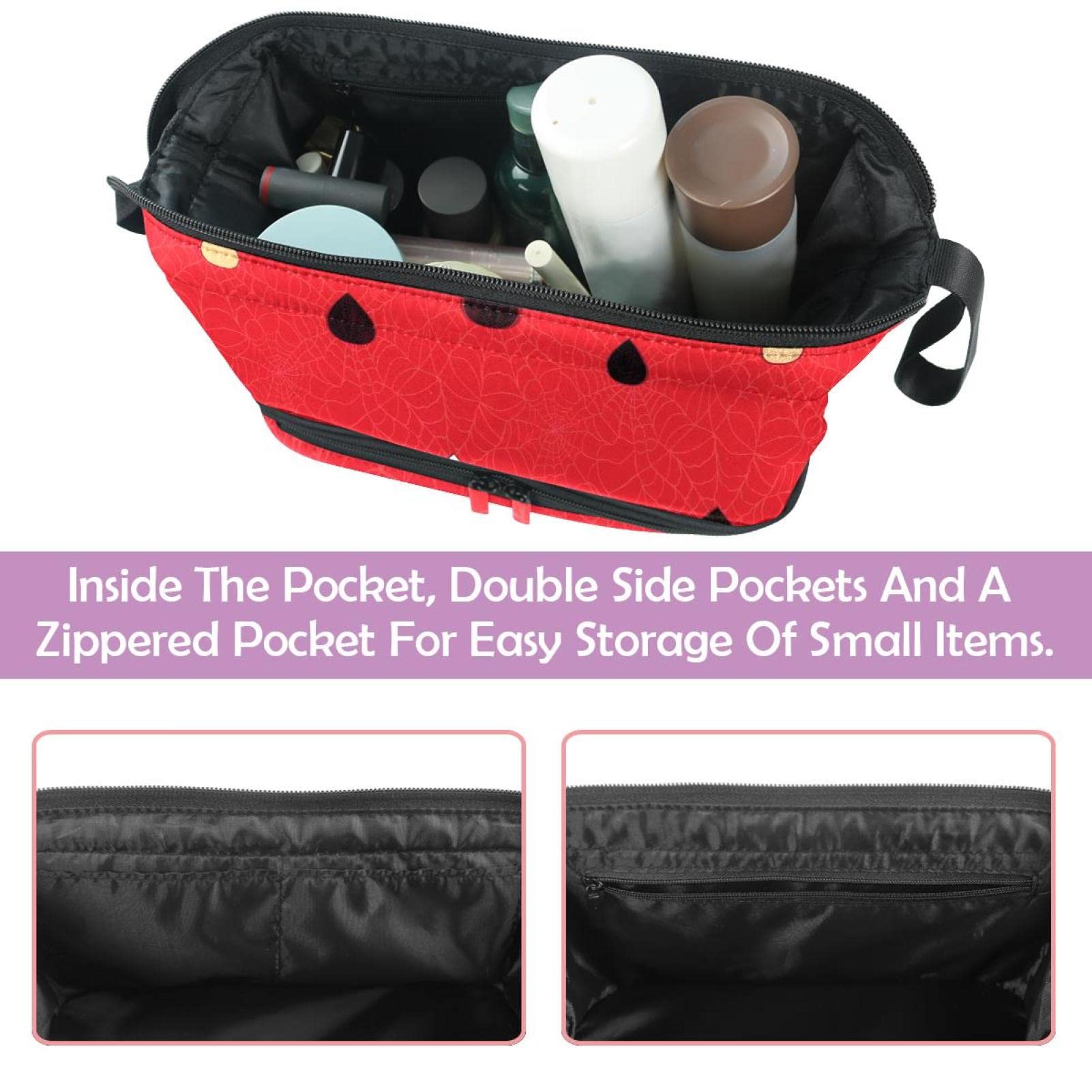 Large Travel Cosmetic Bag for Women - Watermelon Pattern Makeup Organizer, Red Fruit Design Toiletry Pouch | Perfect for Vacation, Gym, Business Trips & Daily Use