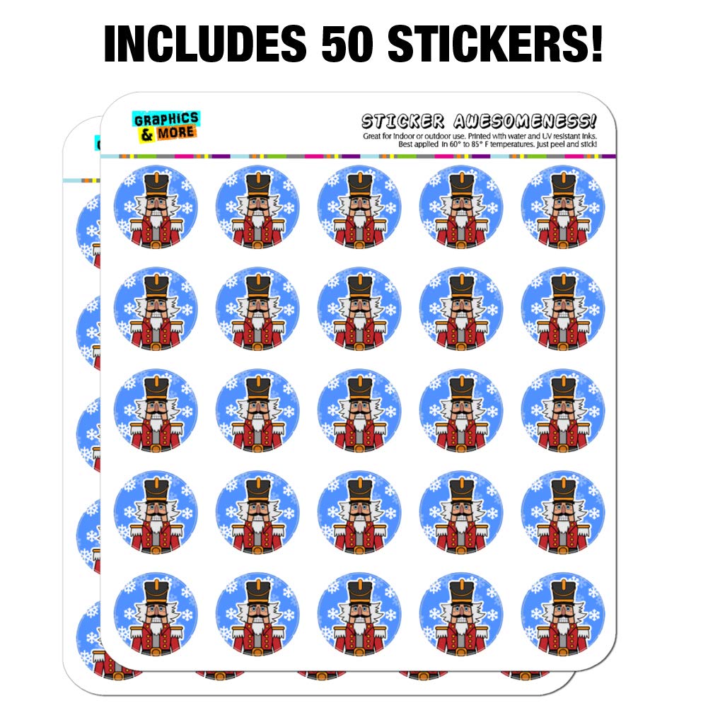 1 Inch Grinning Nutcracker Soldier with Snowflakes Clear Stickers for Planner, Calendar, Scrapbooking & DIY Crafts - Perfect for Holiday Decorations, Gift Wrapping and Journaling