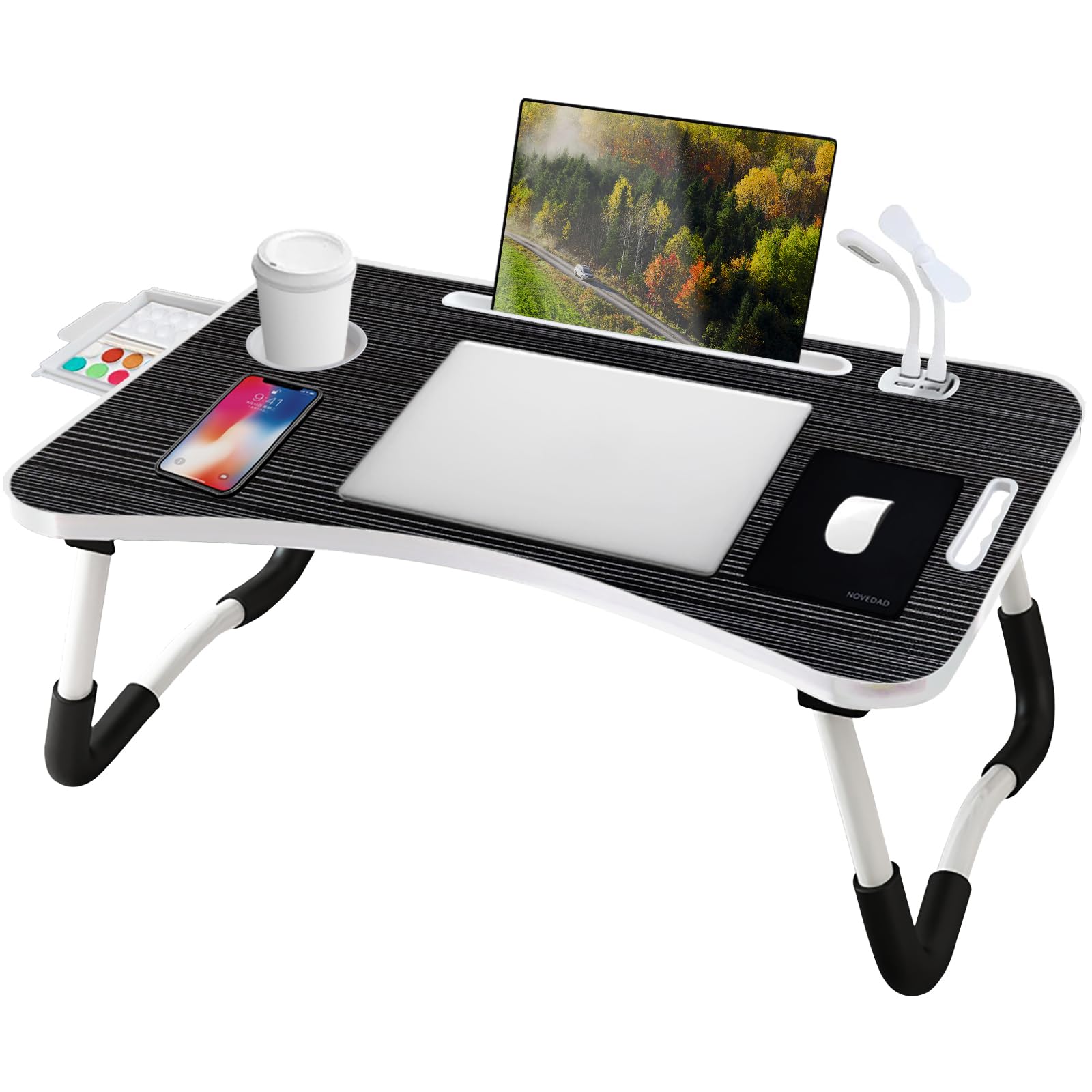Foldable Laptop Desk with USB Charger, Storage Drawer & Cup Holder - Portable Bed Desk for Reading, Working, Gaming on Sofa, Couch, Floor & Office