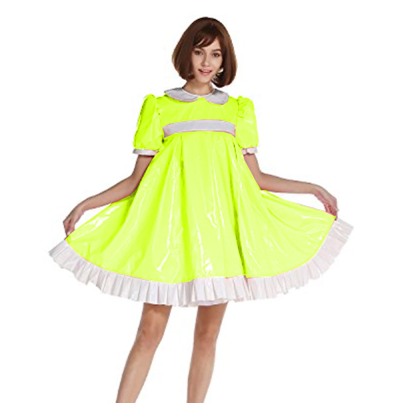 Elegant Lolita Style Short Sleeve Dress with Collar - Plus Size Gothic Cosplay Costume & PVC Uniform in Black | Perfect for Anime Conventions, Halloween Parties & Kawaii Fashion