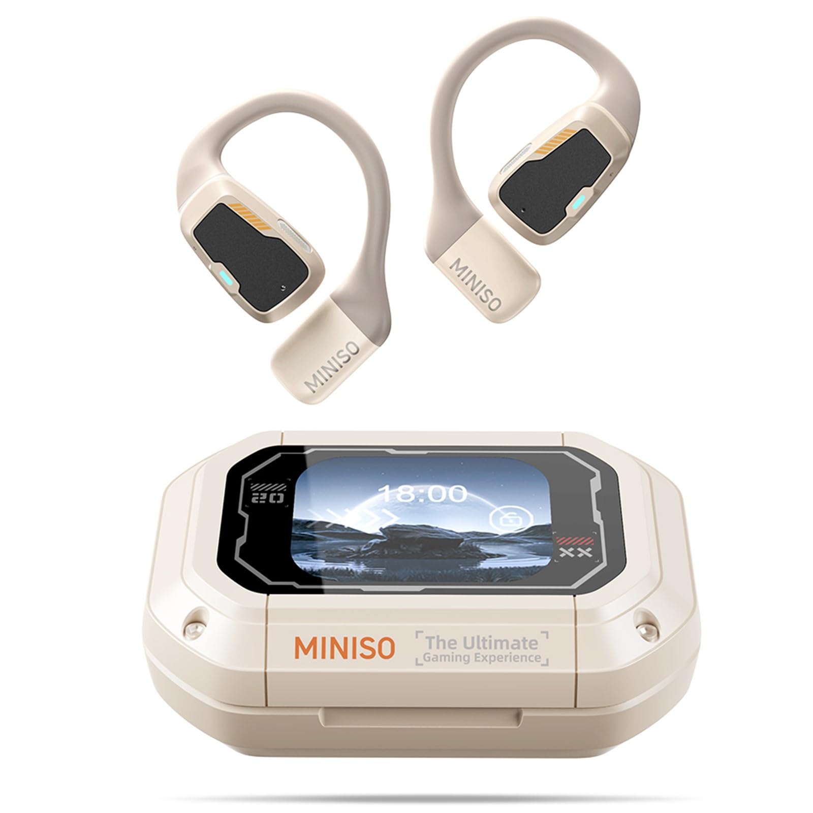 MINISO M98 Open Ear Bluetooth 5.4 Wireless Earbuds with LED Display & Secure Earhooks - Perfect for Running, Gym, Driving & Office Work | Sweatproof OWS Earphones for Sports & Daily Use