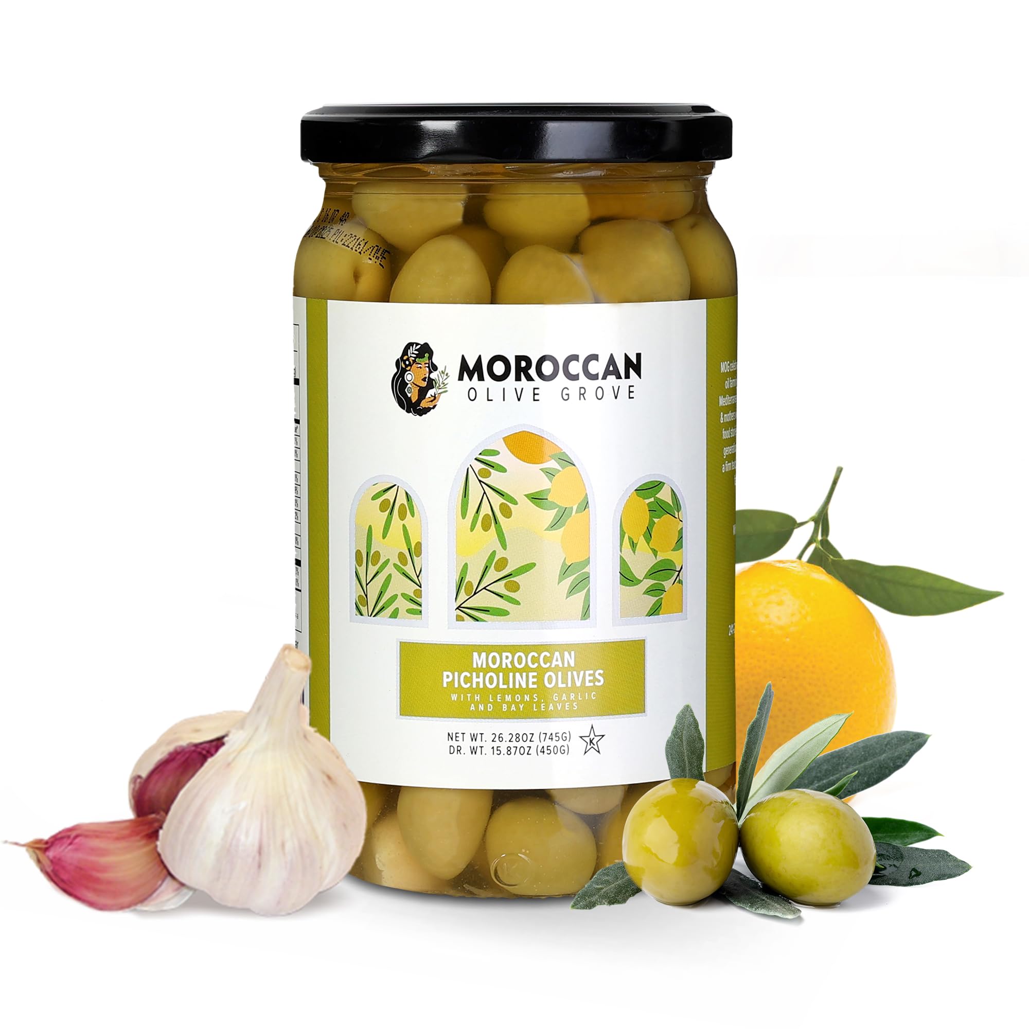 Premium Moroccan Picholine Olives - Authentic Mediterranean Flavor, 1 Pack (16oz) | Perfect for Salads, Charcuterie Boards & Healthy Snacking
