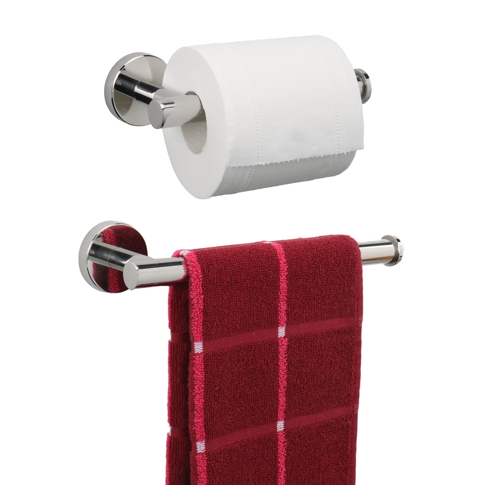 Stainless Steel Towel Ring & Toilet Paper Holder Set for Bathroom - Chrome Finish