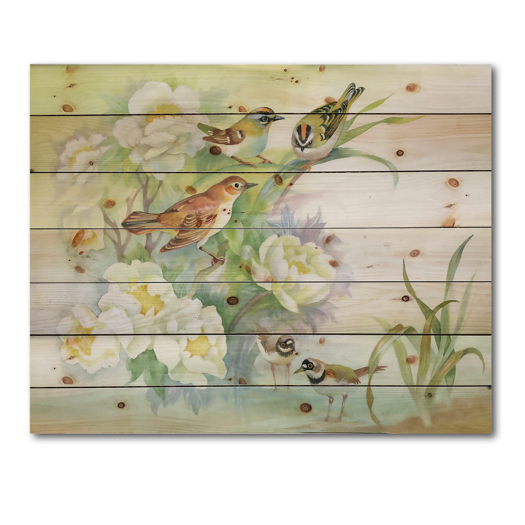 Traditional Rustic Scenery Wood Wall Art - Flowers & Birds Design on Natural Pine Wood, Large Animal Wall Panels for Home Decor | Perfect for Living Room, Bedroom & Cabin Aesthetic