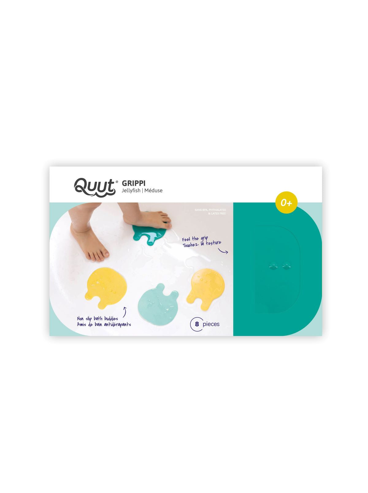 Quut Grippi Jellyfish Bath Safety Grips - Non-Slip Shower Stickers for Kids & Adults, Minty Yellow - Perfect for Bathtub, Shower Floor and Pool Safety